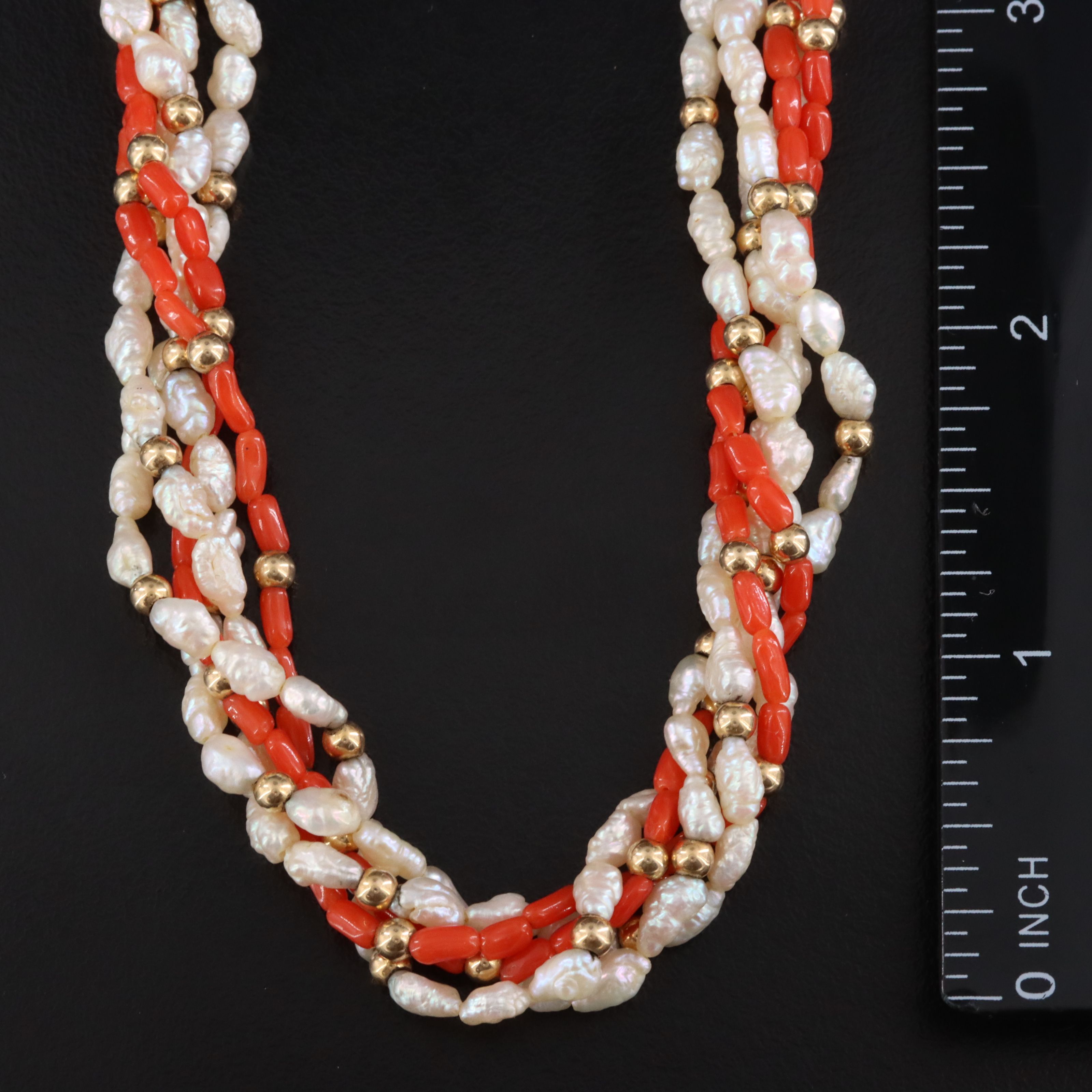 Vintage 14K Coral and Pearl Torsade Necklace