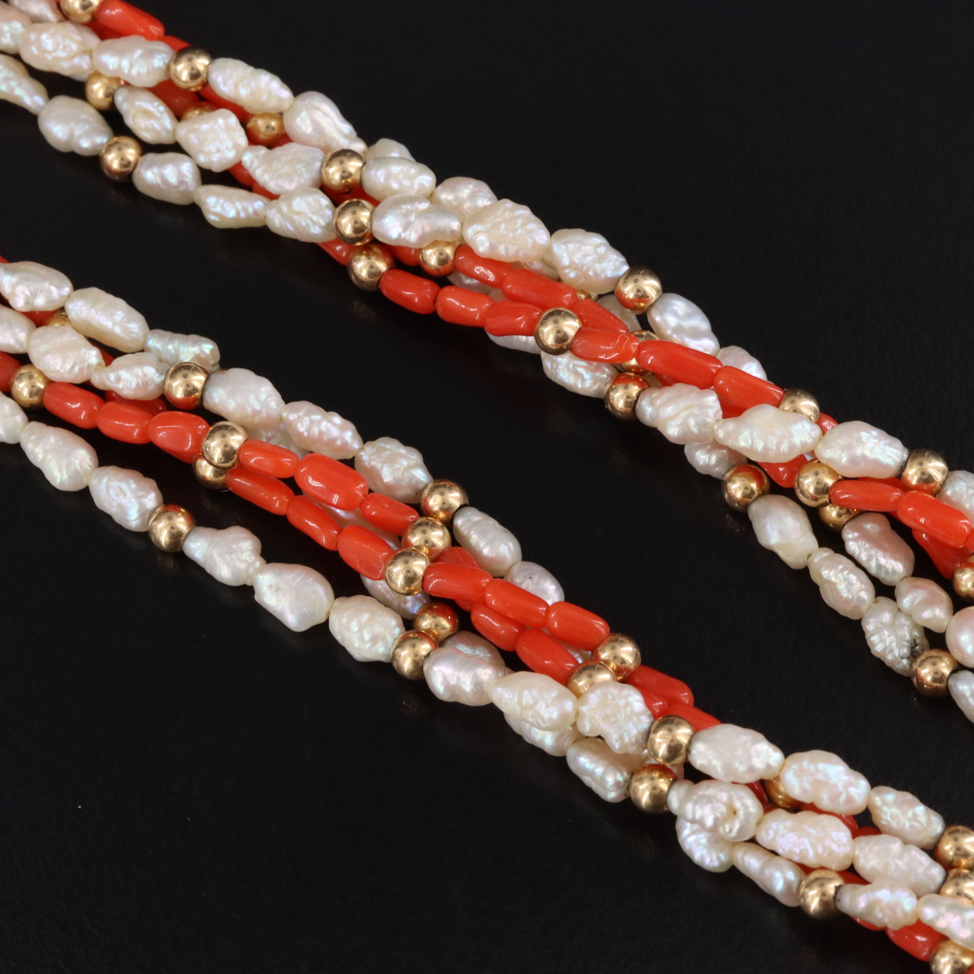 Vintage 14K Coral and Pearl Torsade Necklace