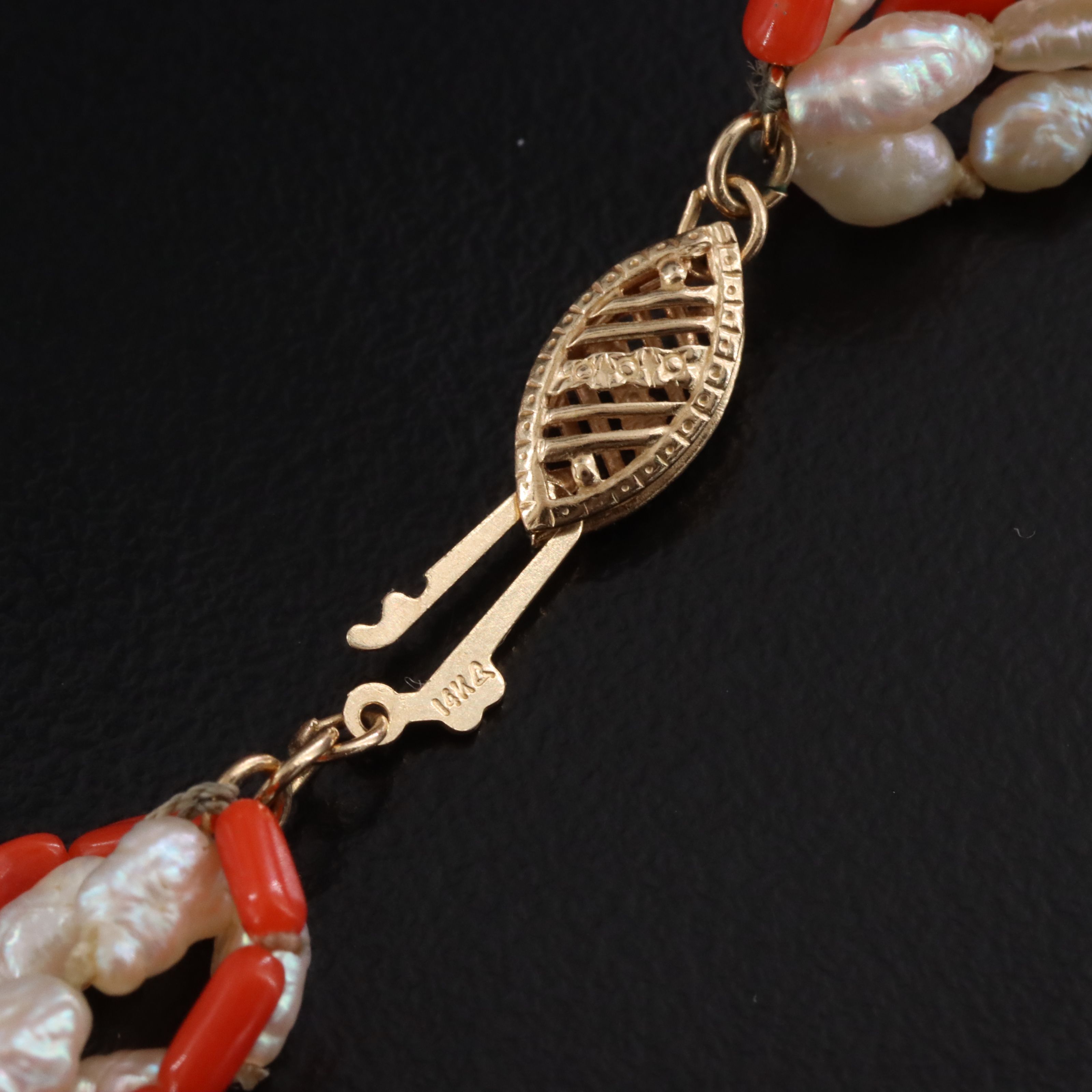 Vintage 14K Coral and Pearl Torsade Necklace