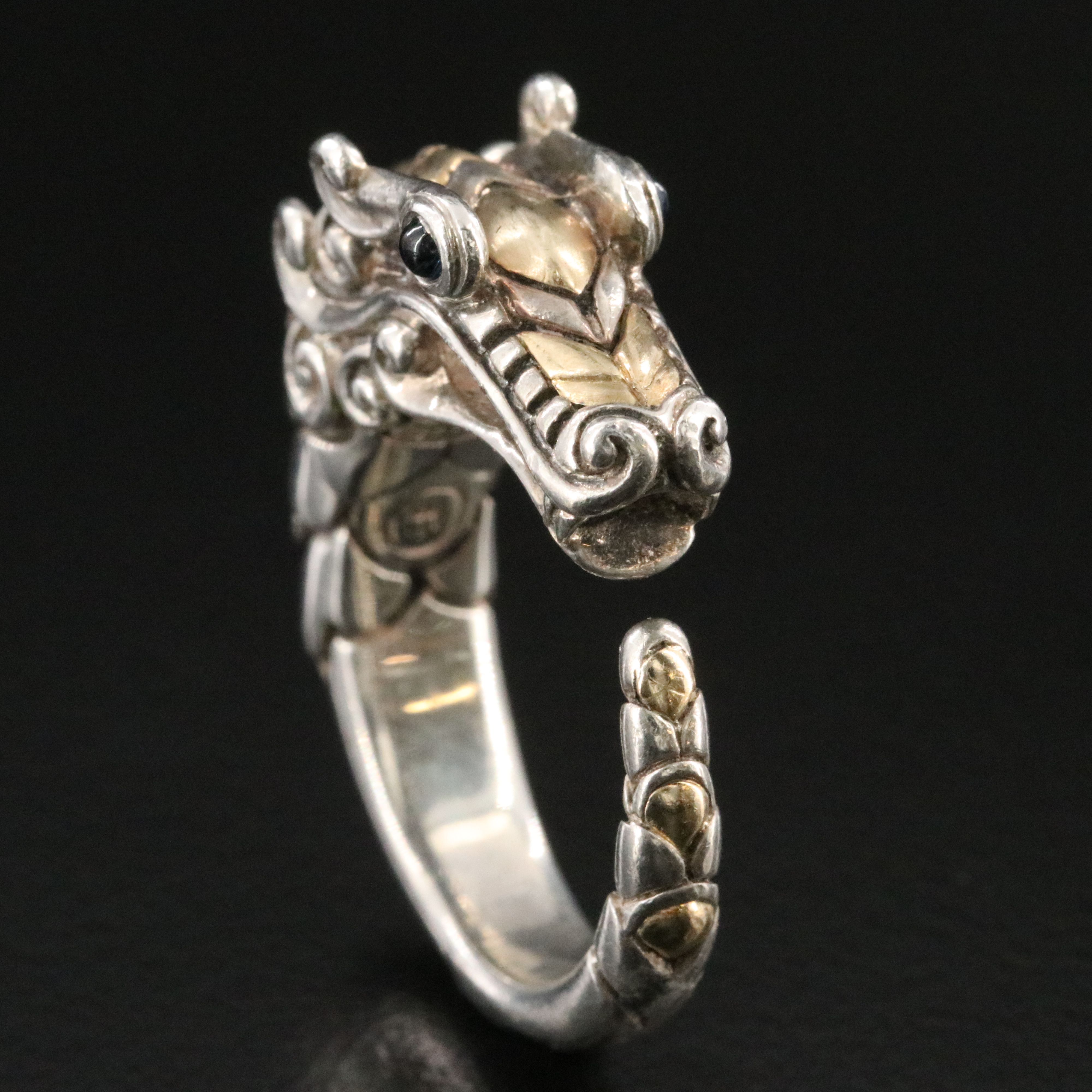 John Hardy Legends Naga Sterling Dragon Ring with 18K and Sapphire Accents