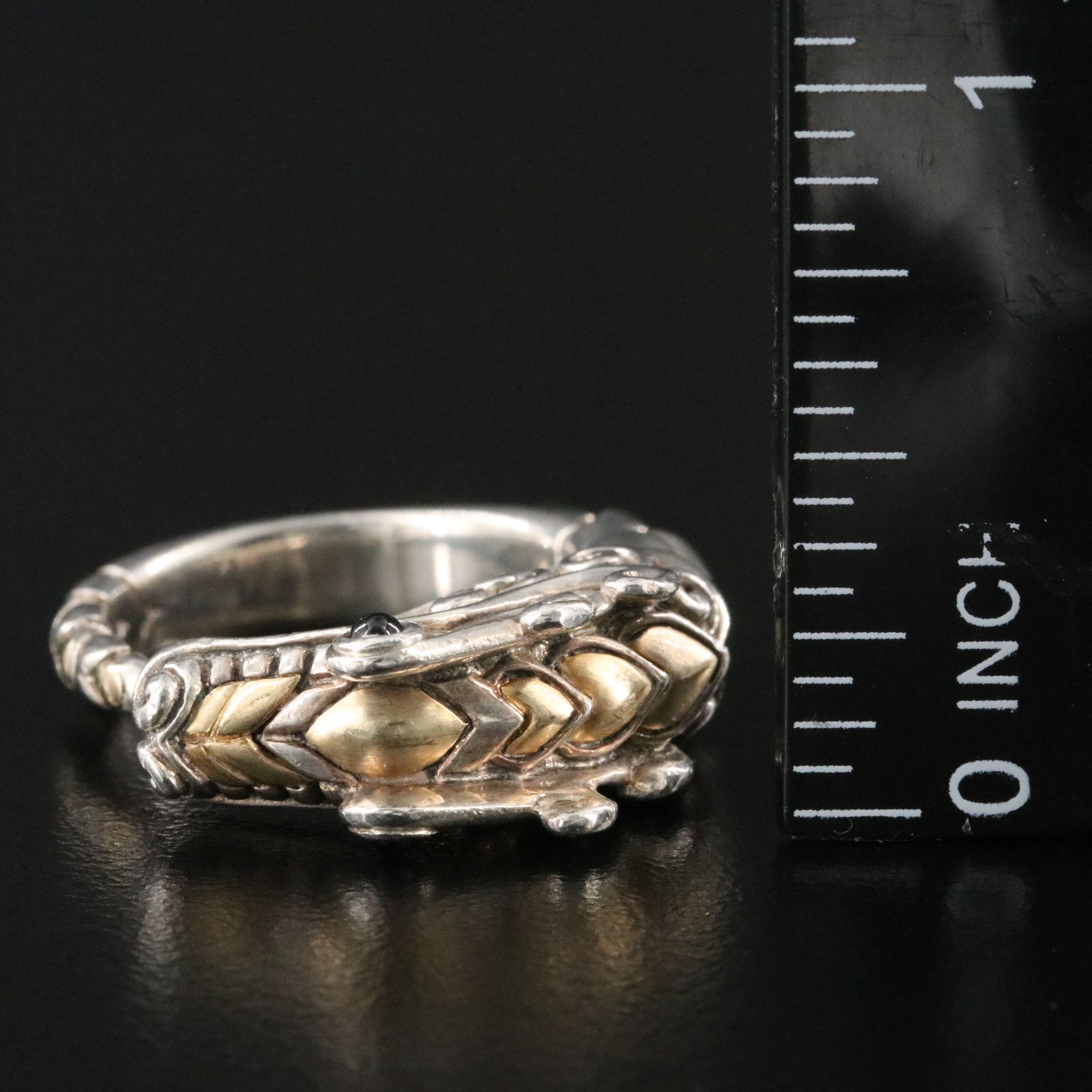 John Hardy Legends Naga Sterling Dragon Ring with 18K and Sapphire Accents