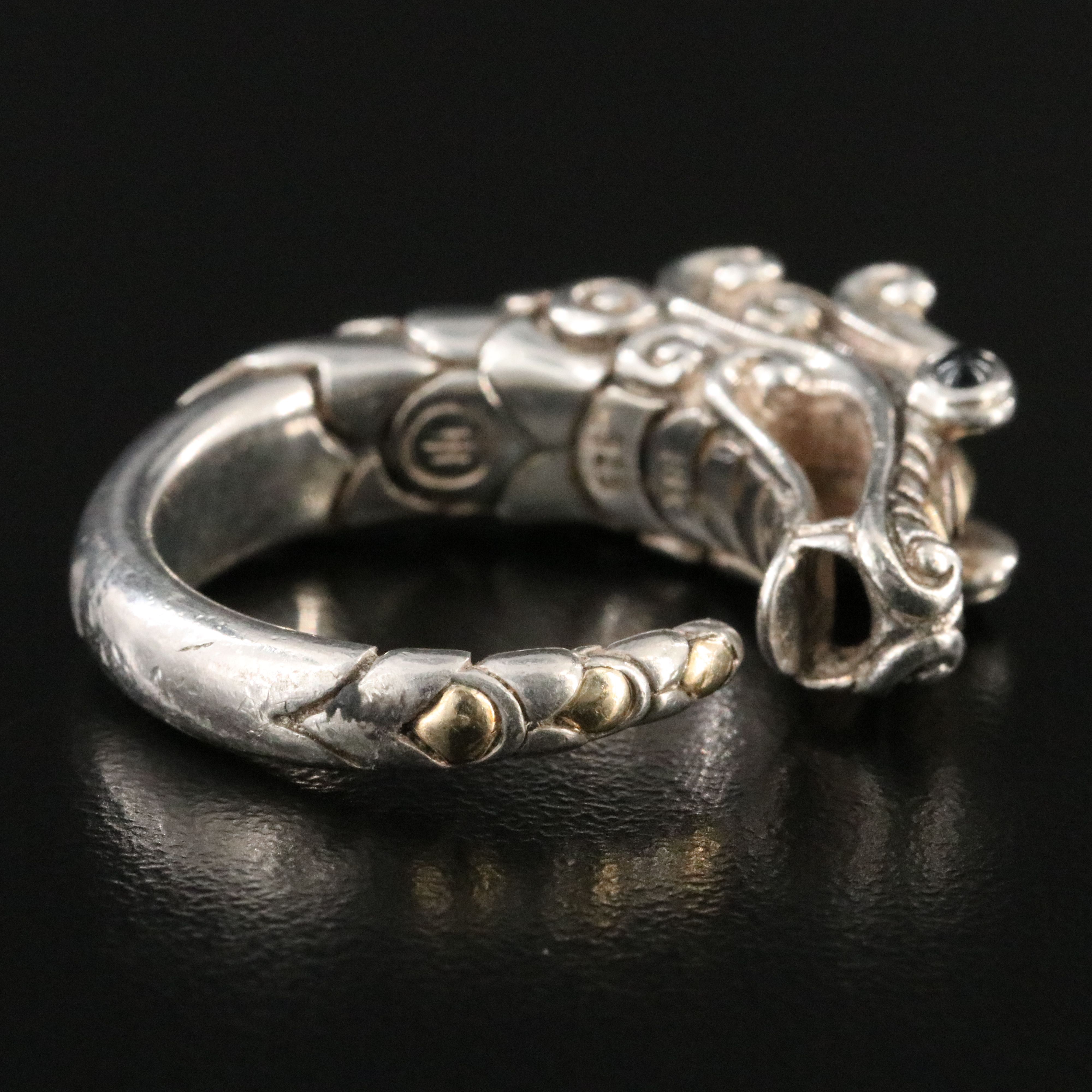 John Hardy Legends Naga Sterling Dragon Ring with 18K and Sapphire Accents