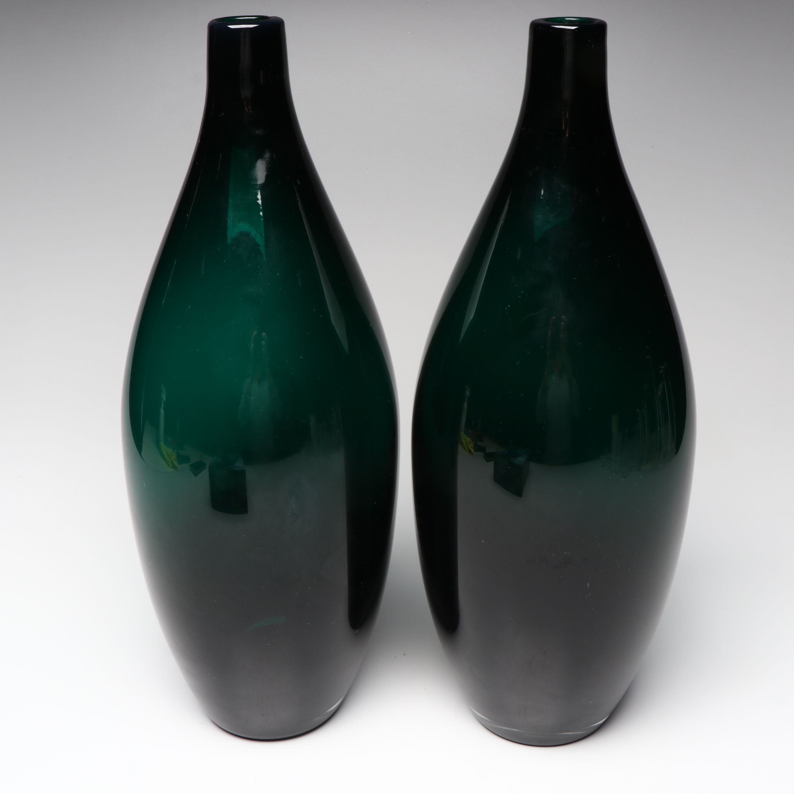 Contemporary Green and Blue Acrylic Box with Handblown Glass Vases