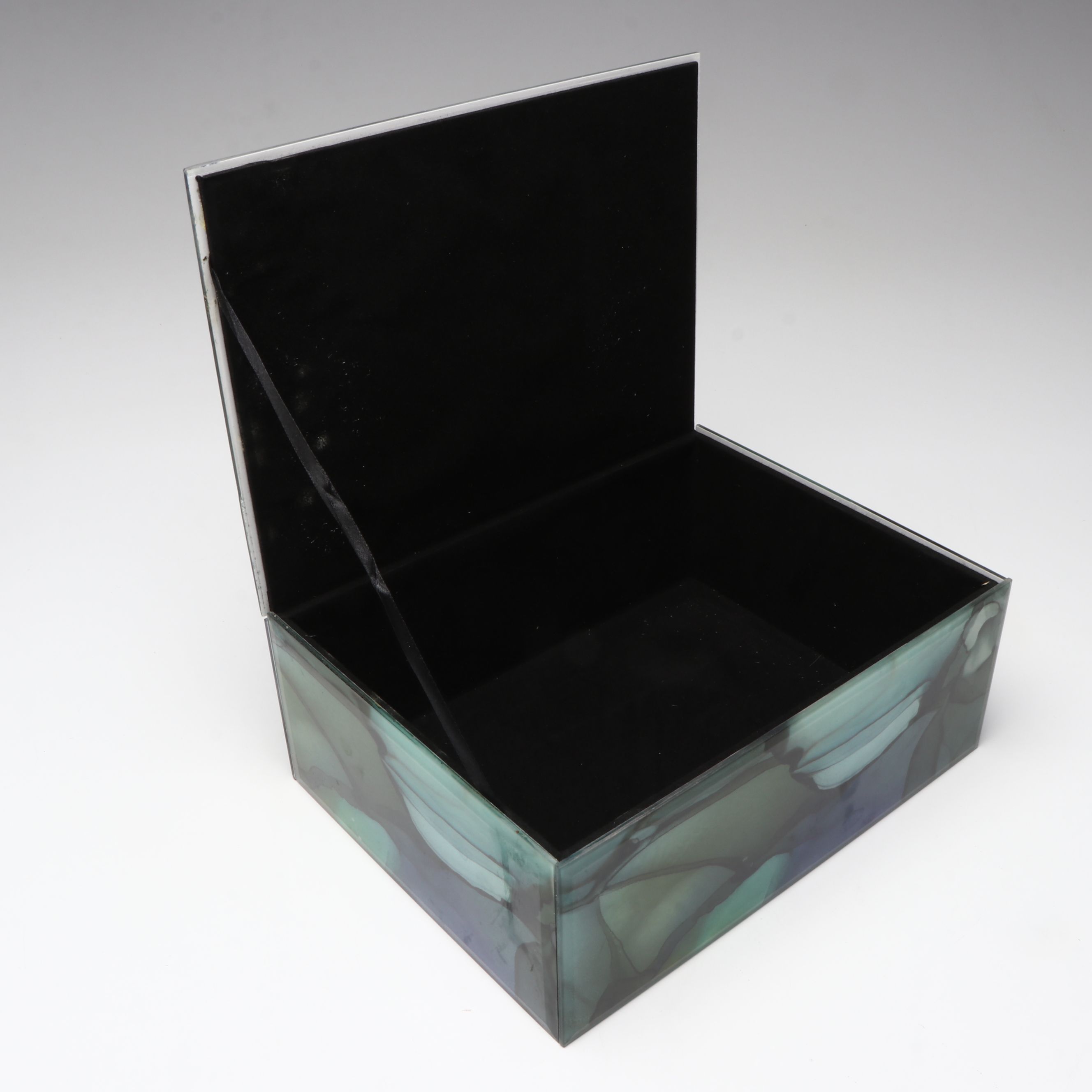 Contemporary Green and Blue Acrylic Box with Handblown Glass Vases