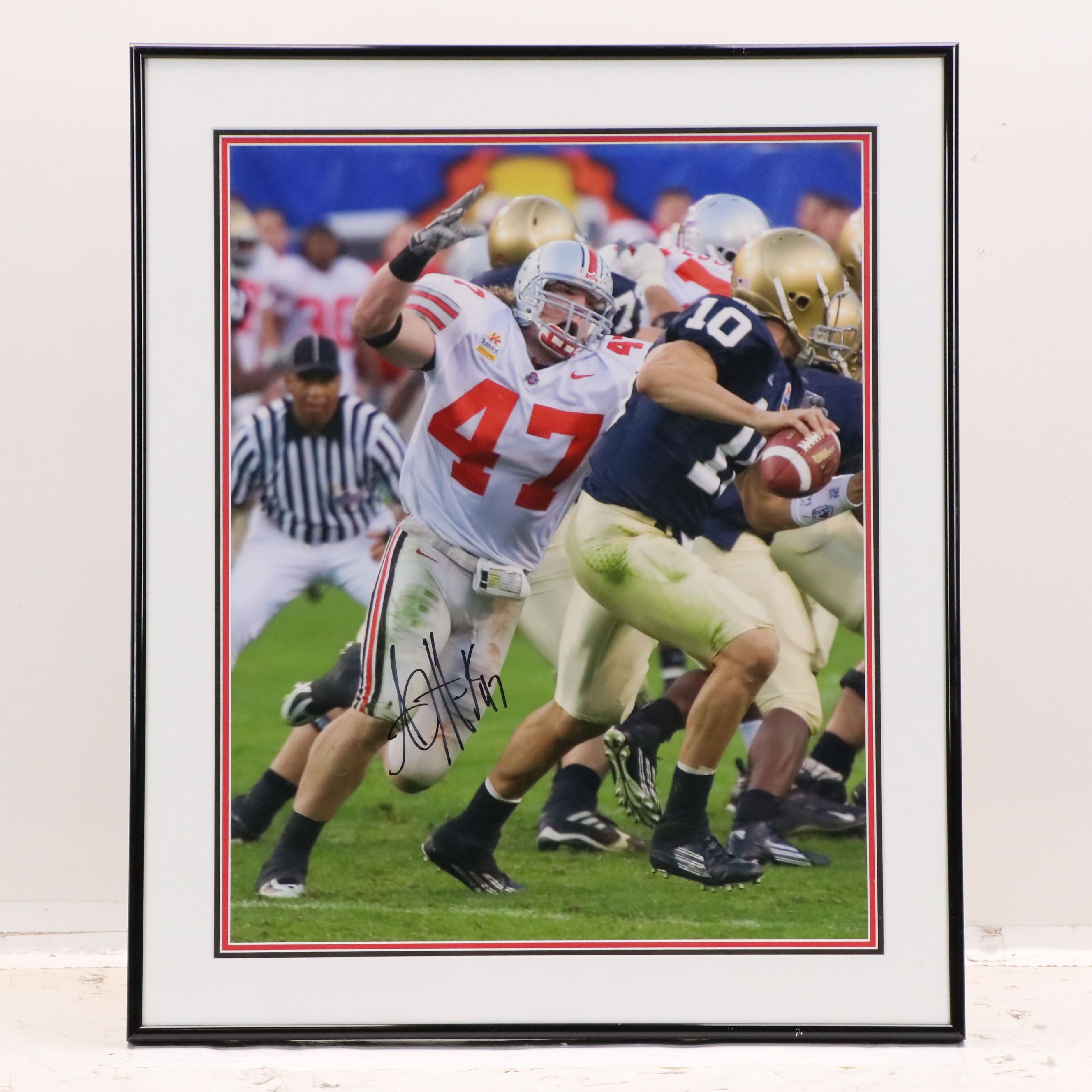 A.J. Hawk Signed Ohio State Buckeyes Football Print in Matted Frame