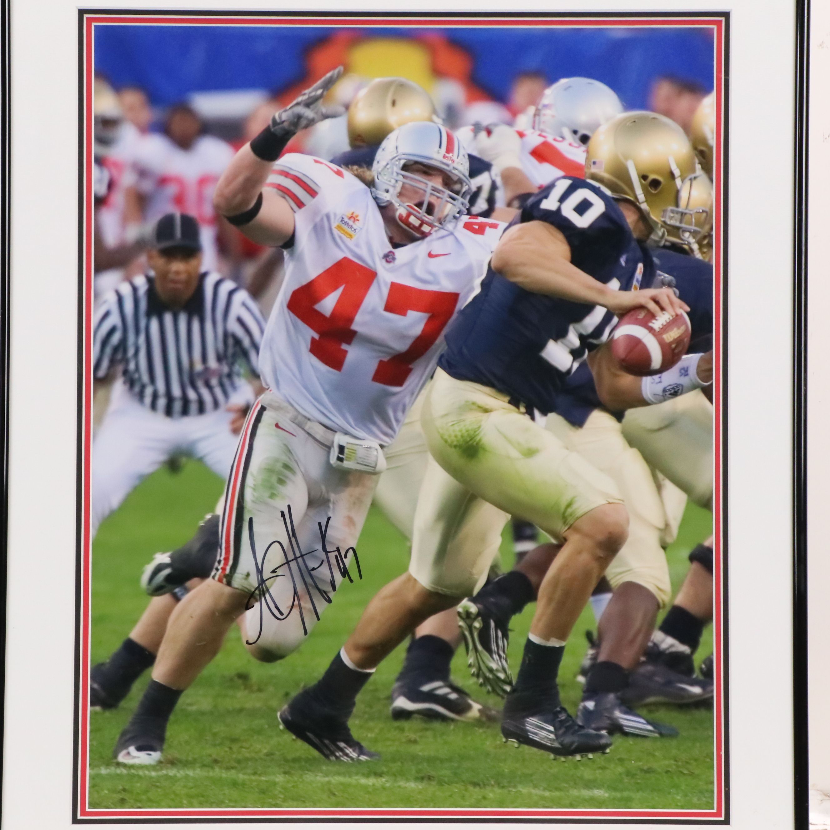A.J. Hawk Signed Ohio State Buckeyes Football Print in Matted Frame
