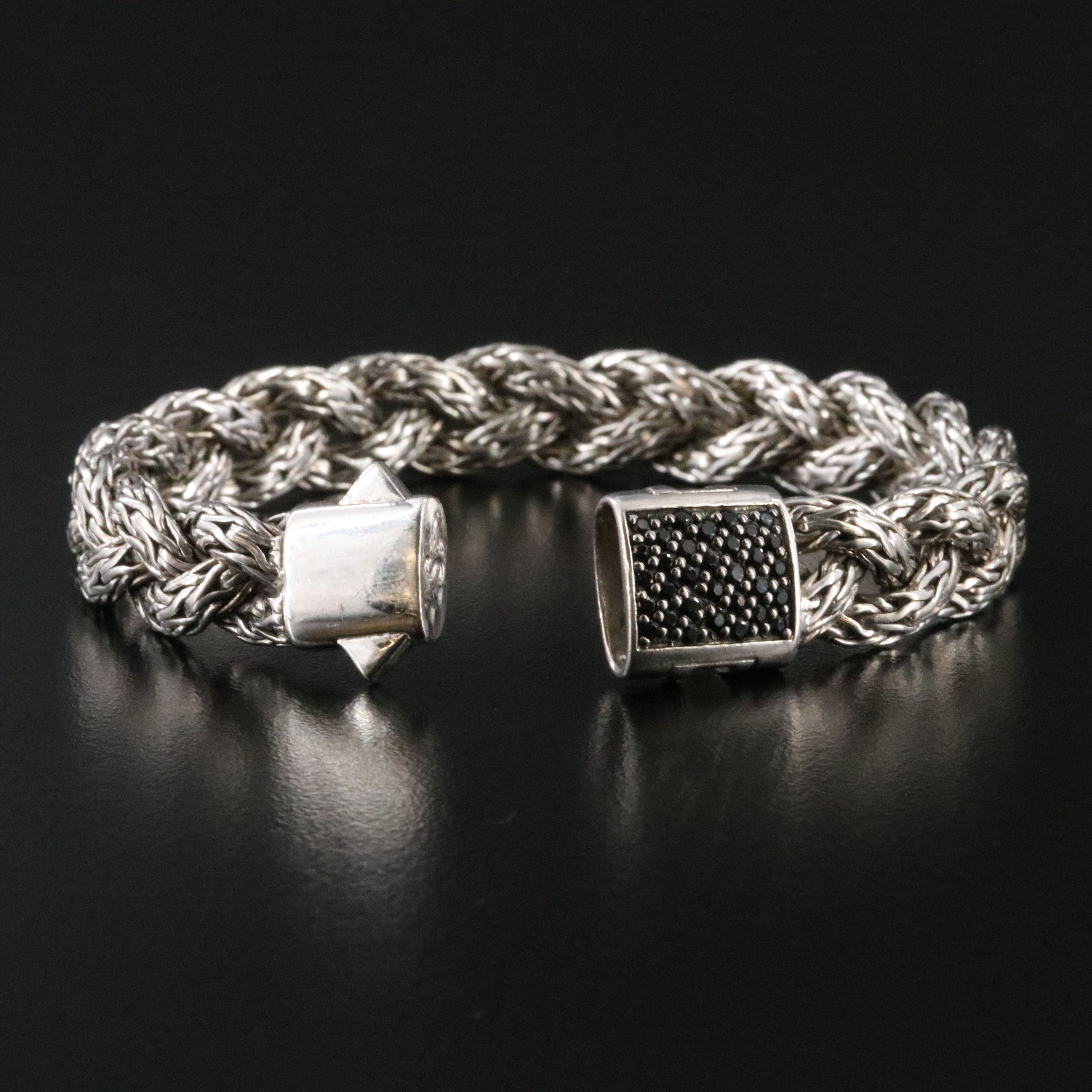 John Hardy Sterling and Black Sapphire Braided Classic Chain Bracelet