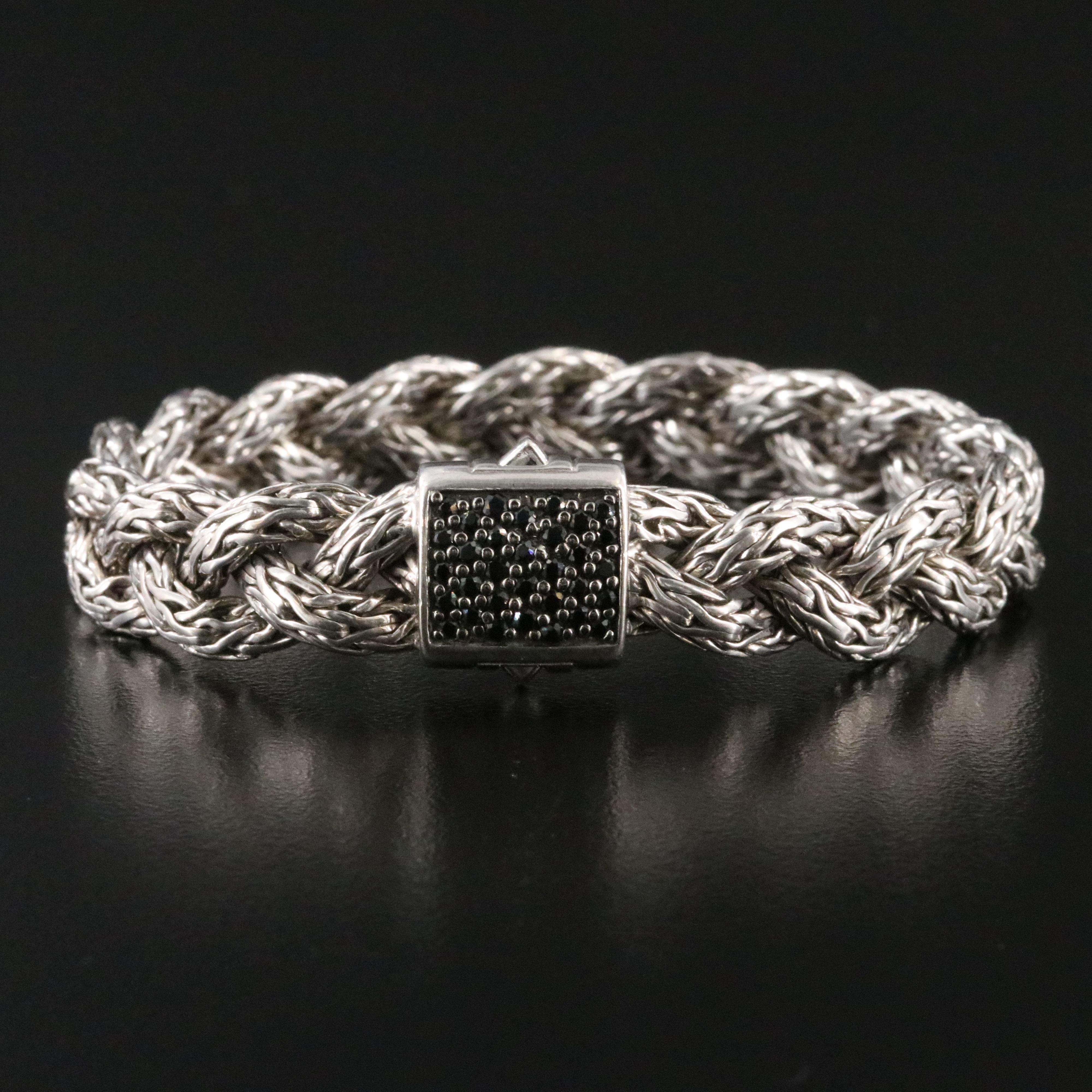 John Hardy Sterling and Black Sapphire Braided Classic Chain Bracelet