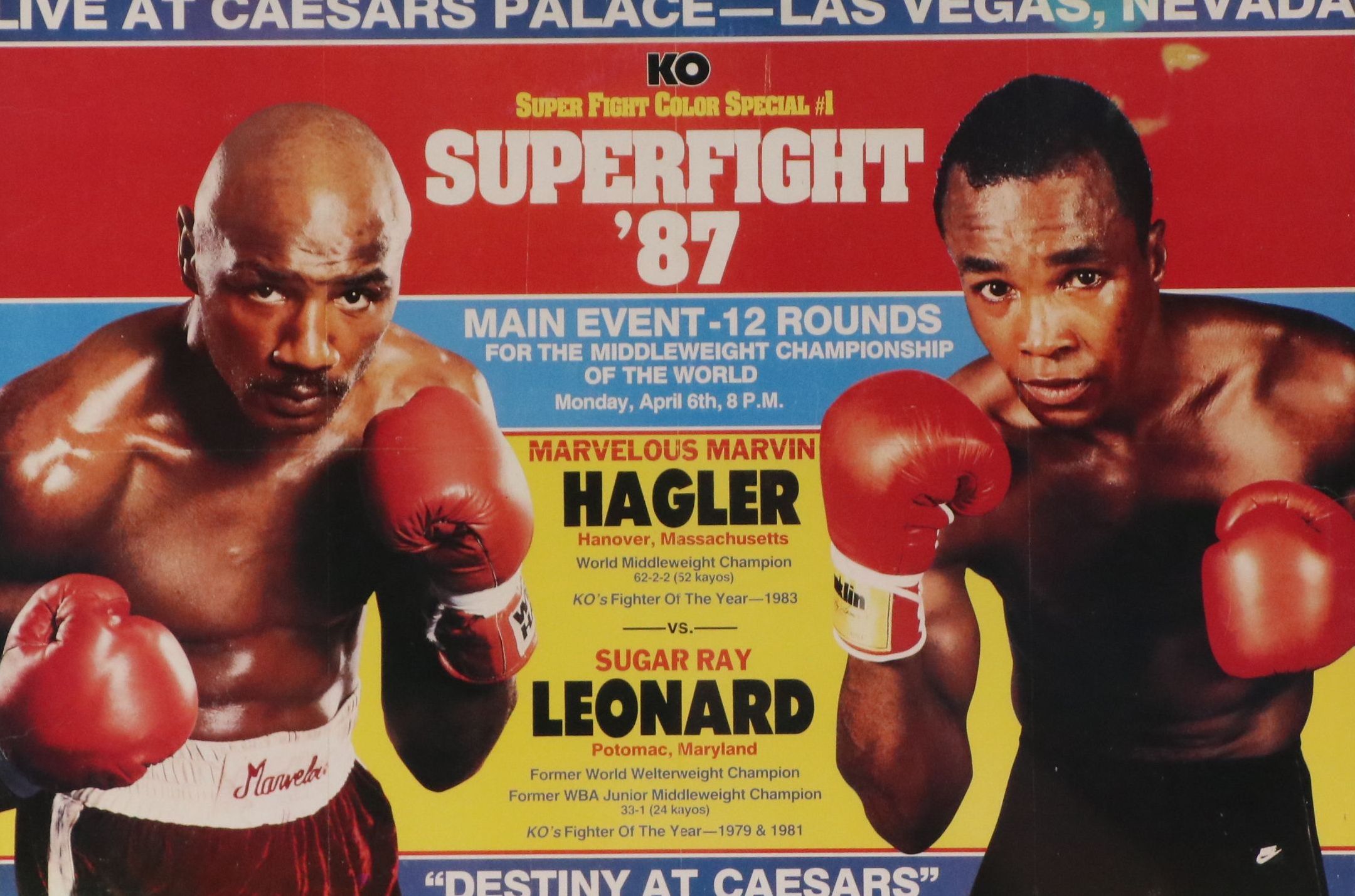 Offset Lithograph Poster for "Super Fight '87 - Hagler vs. Leonard," 1987