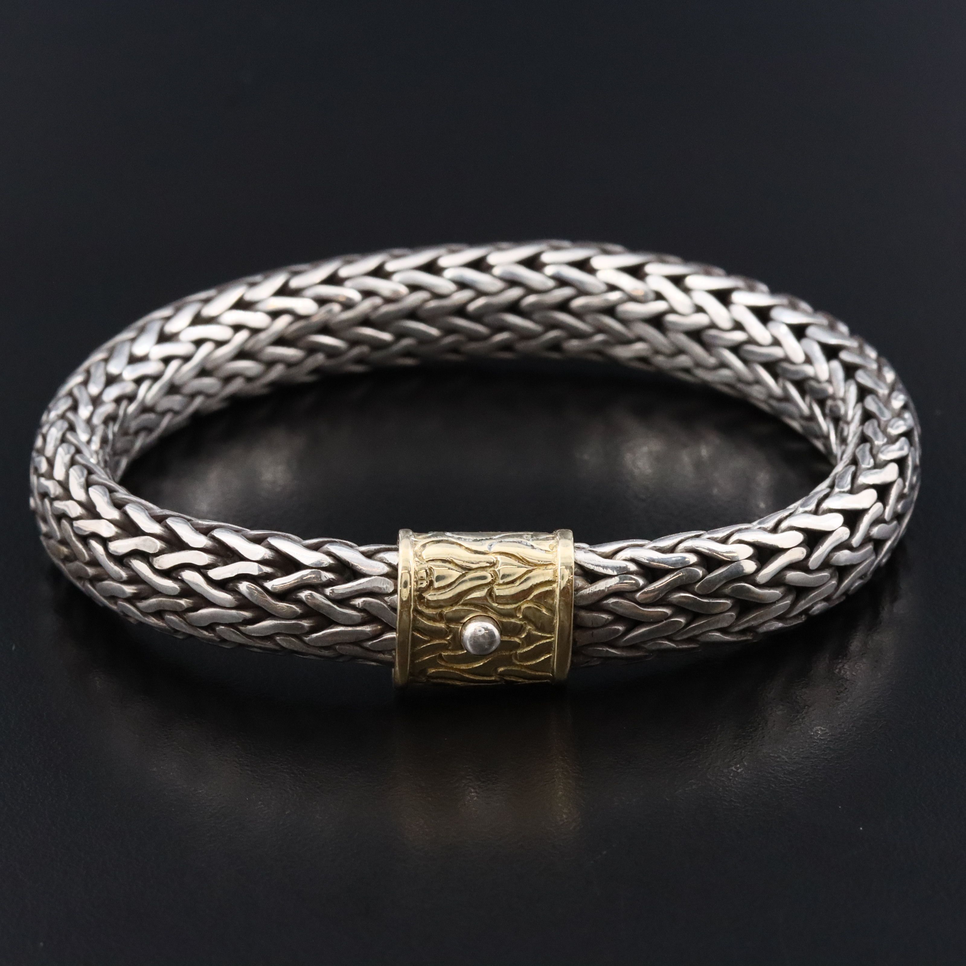 John Hardy Sterling Classic Chain Men's Bracelet with 18K Clasp