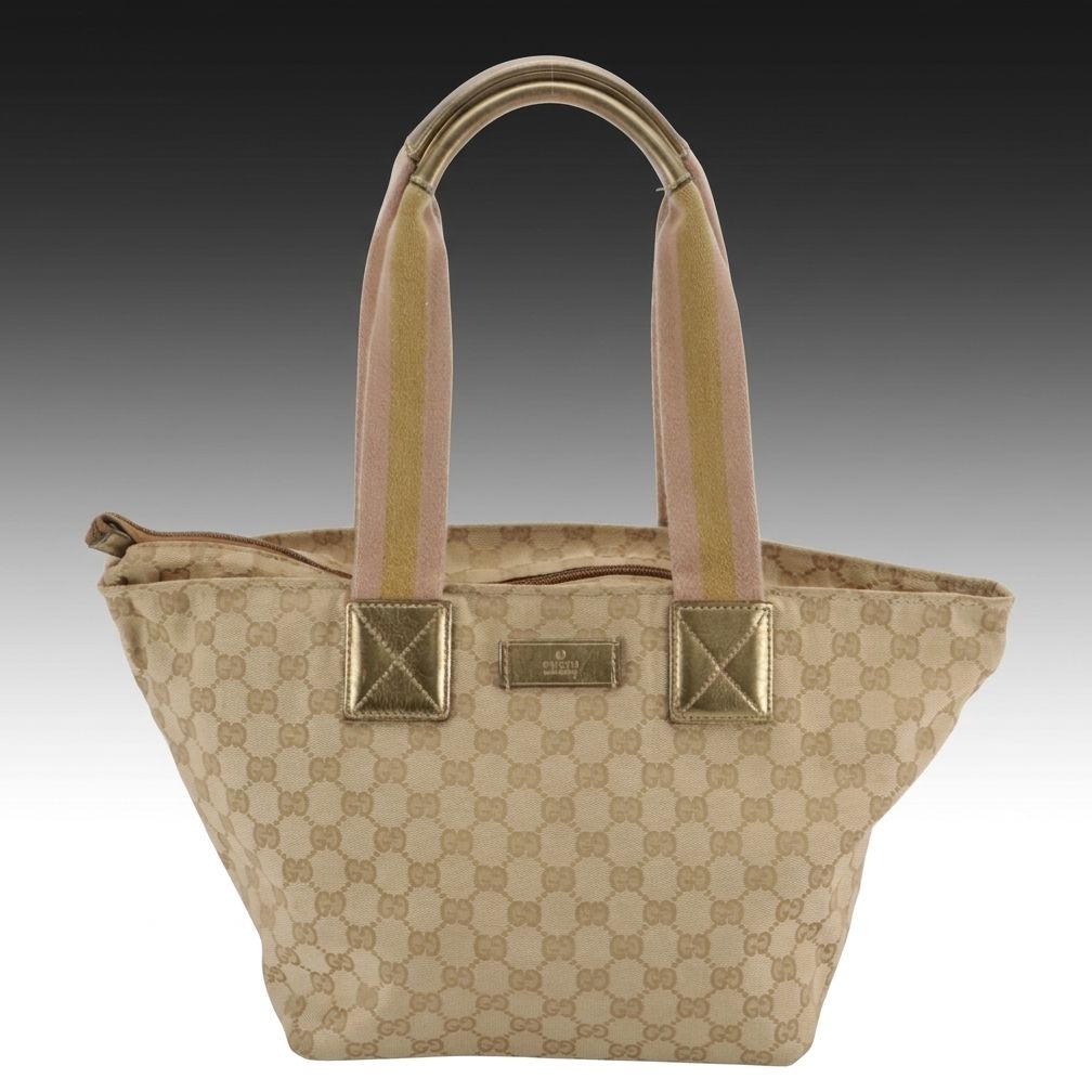 Gucci GG Jacquard Canvas and Metallic Leather Medium Tote Bag
