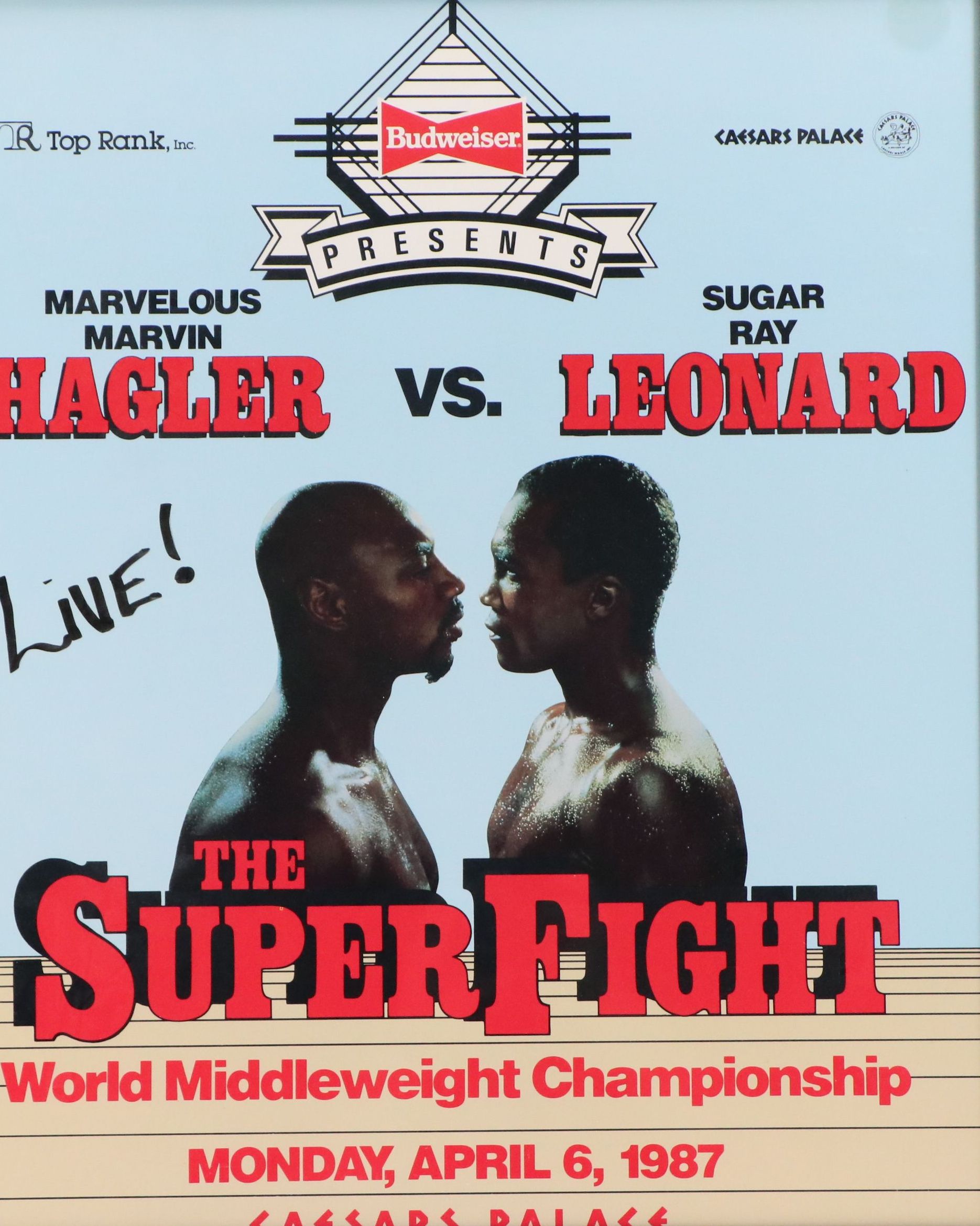 Offset Lithograph Poster for "The Super Fight - Hagler vs. Leonard," 1987