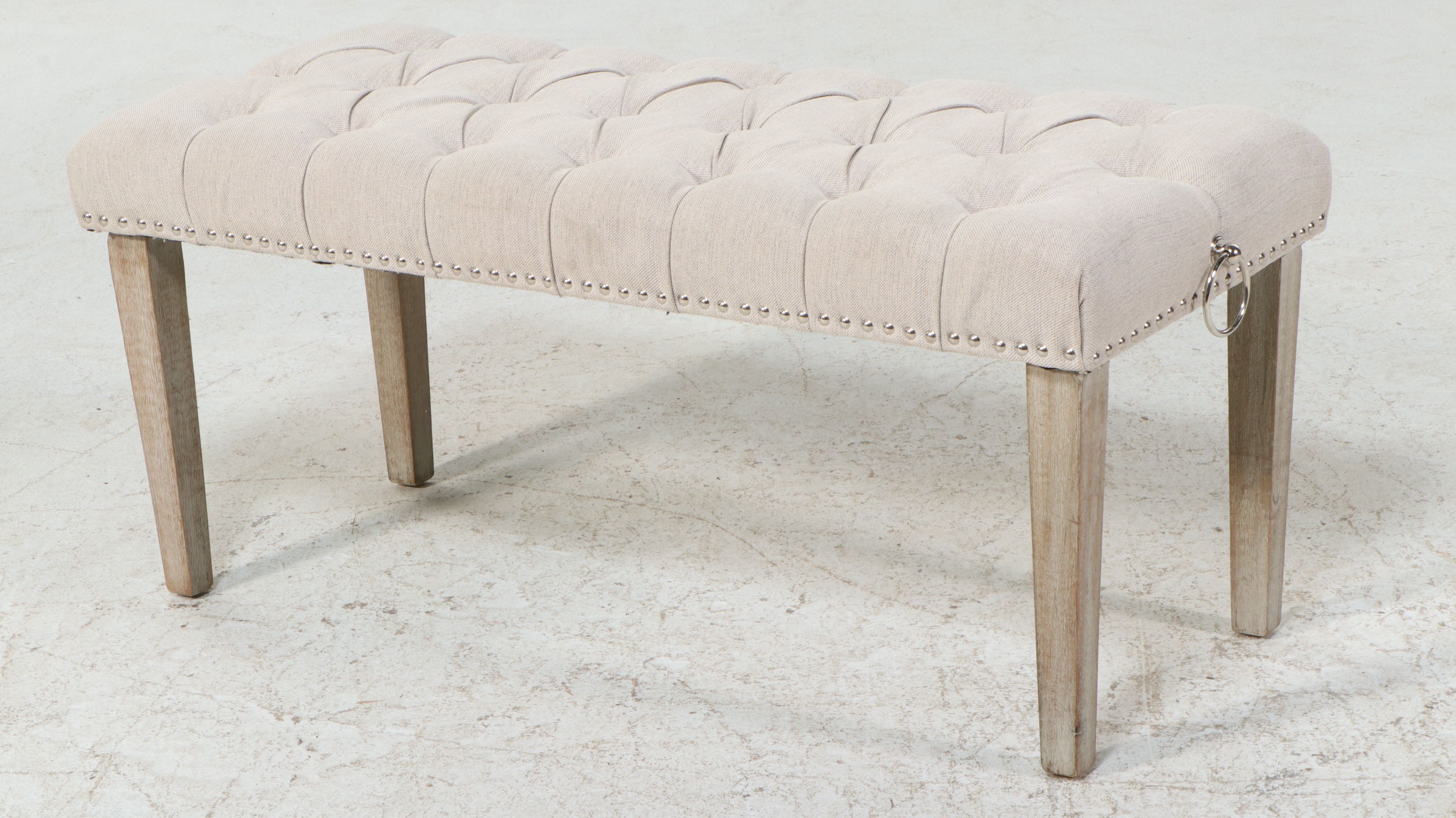 Hollywood Regency Style Tufted Fabric Bench with Nailhead Trim, 2021