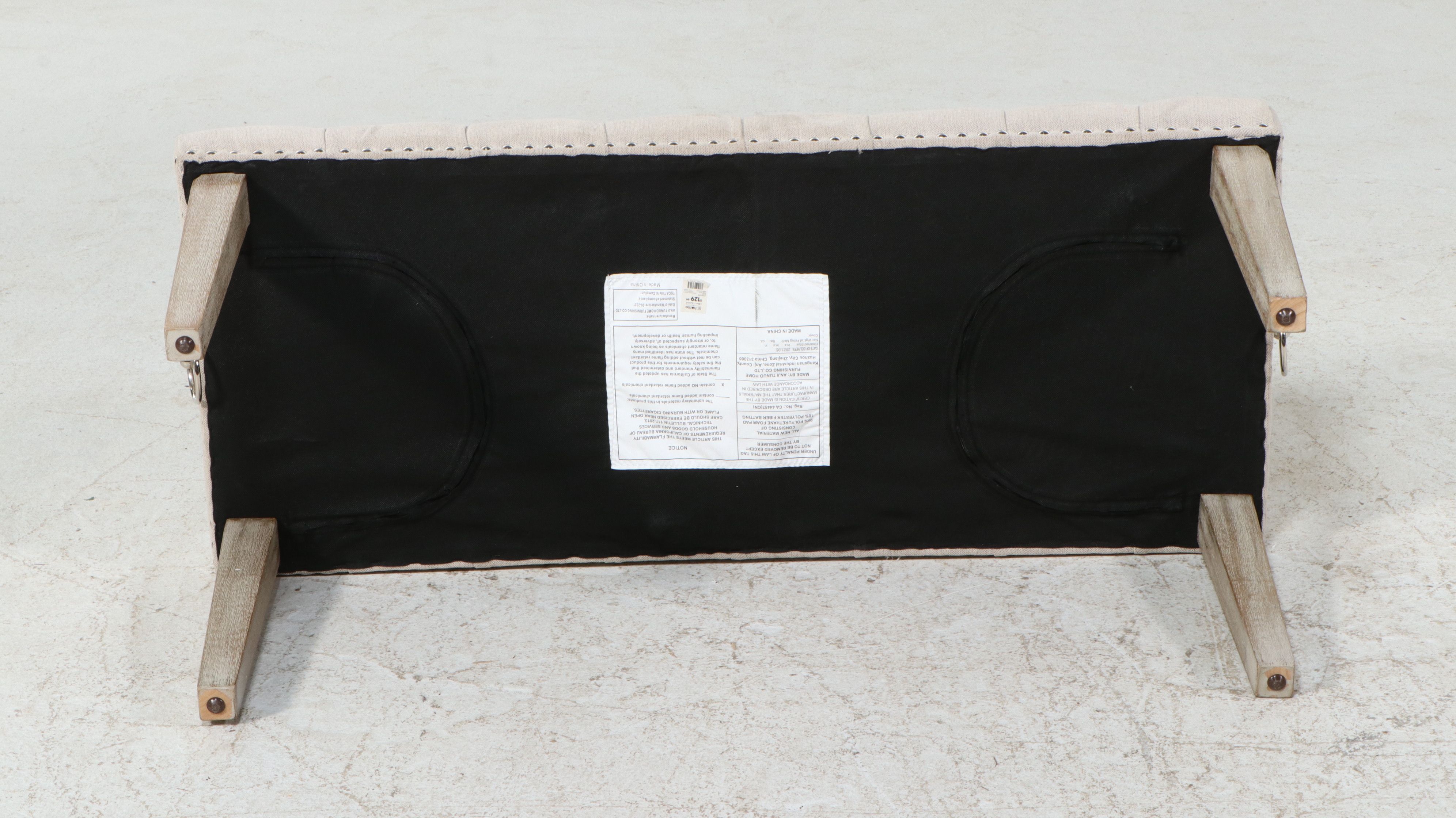 Hollywood Regency Style Tufted Fabric Bench with Nailhead Trim, 2021