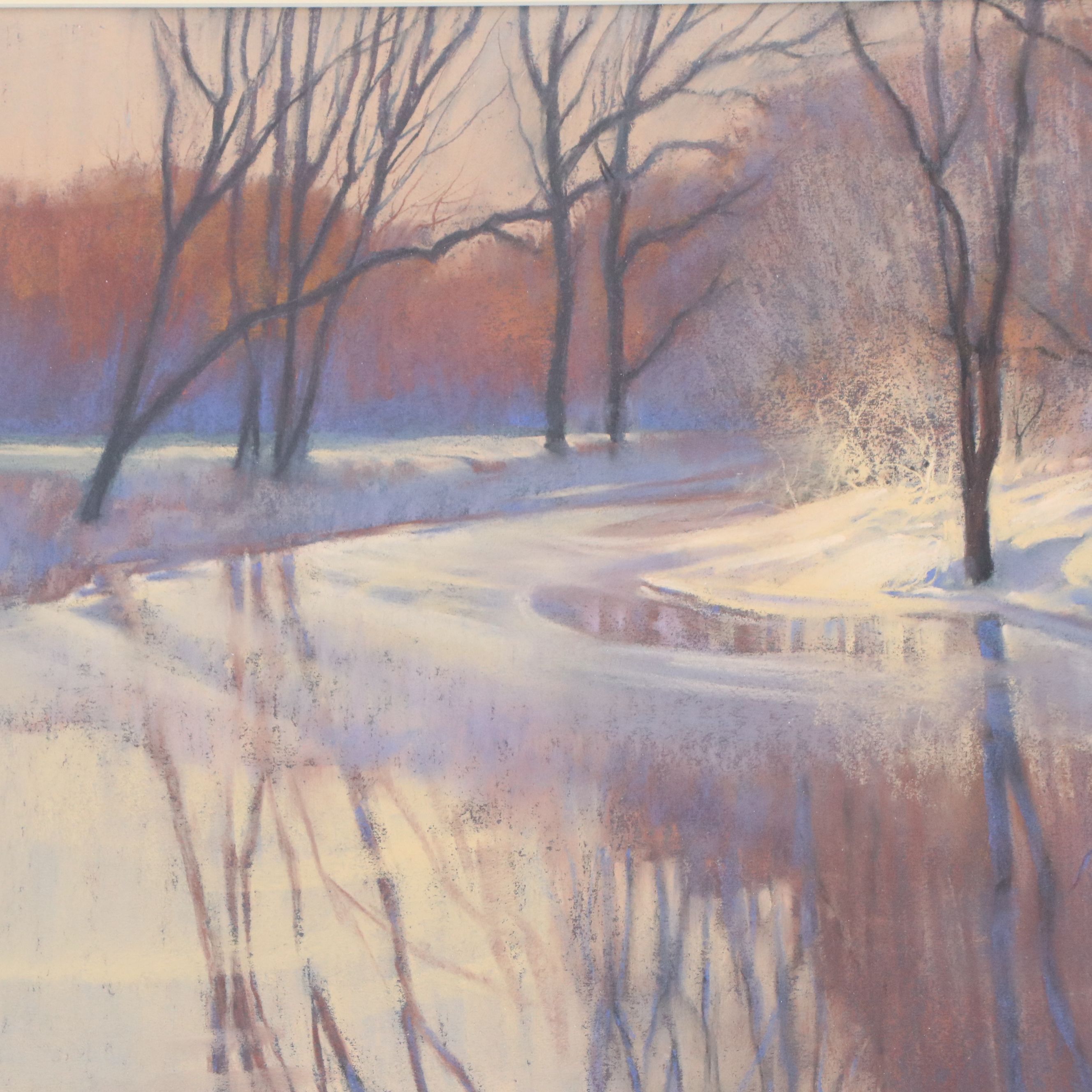 Robert Frank Oil Pastel Drawing of Winter Creek, Late 20th to Early 21st Century