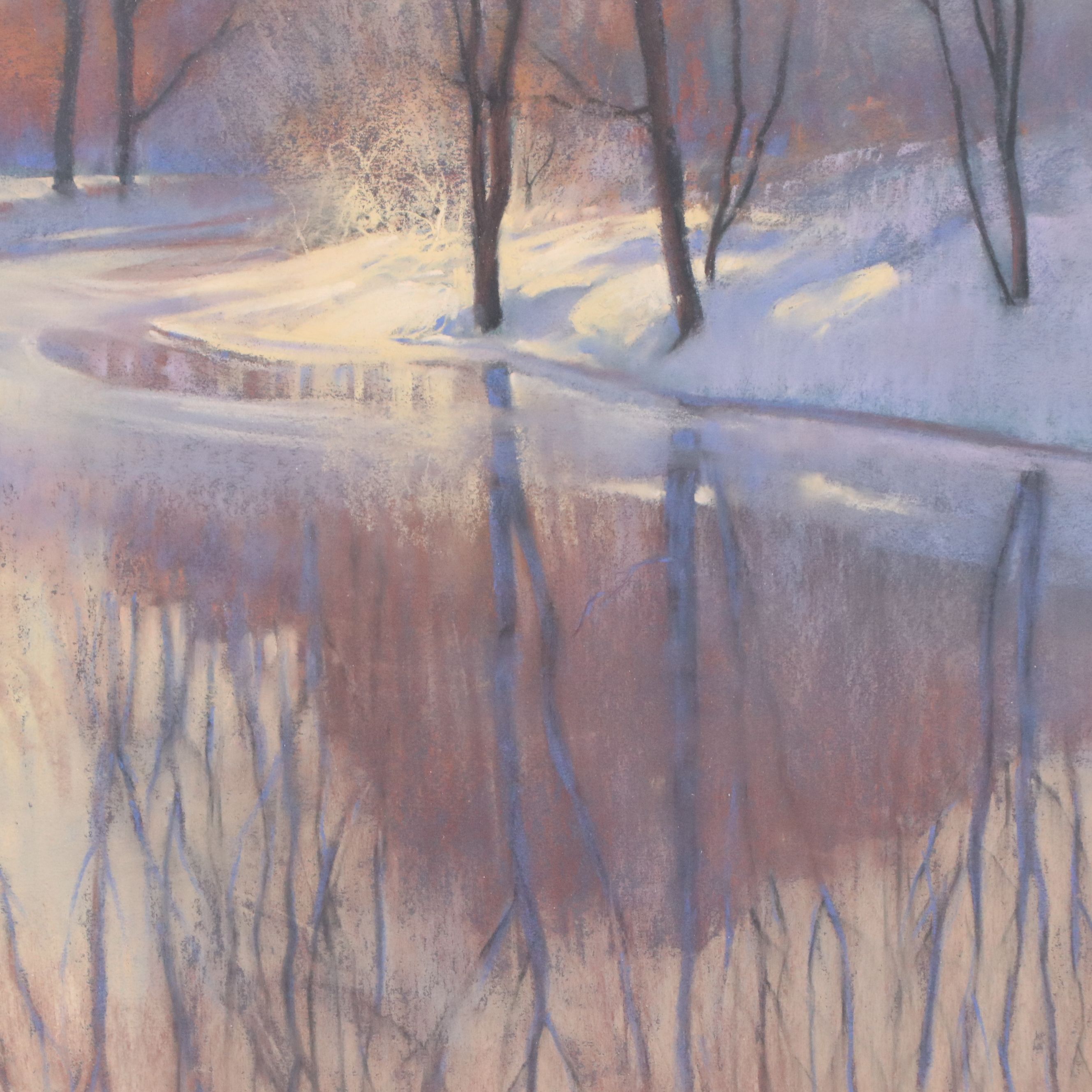 Robert Frank Oil Pastel Drawing of Winter Creek, Late 20th to Early 21st Century