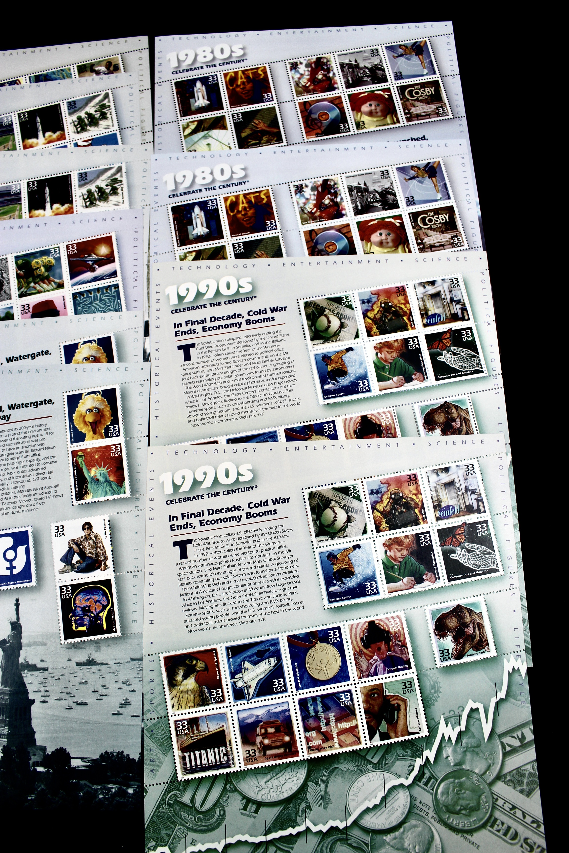 Nineteen U.S. Miniature Postage Stamp Sheets