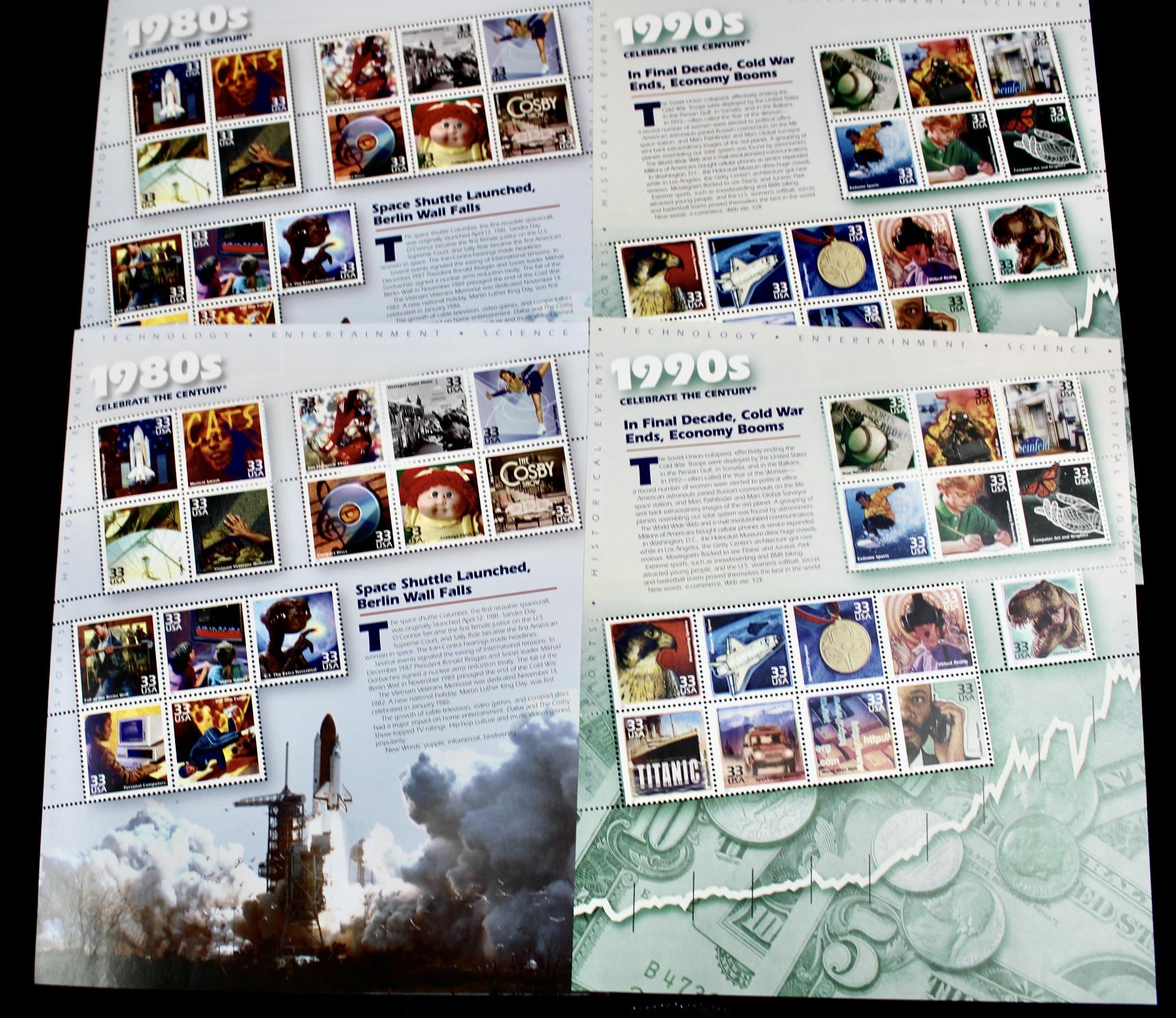 Nineteen U.S. Miniature Postage Stamp Sheets