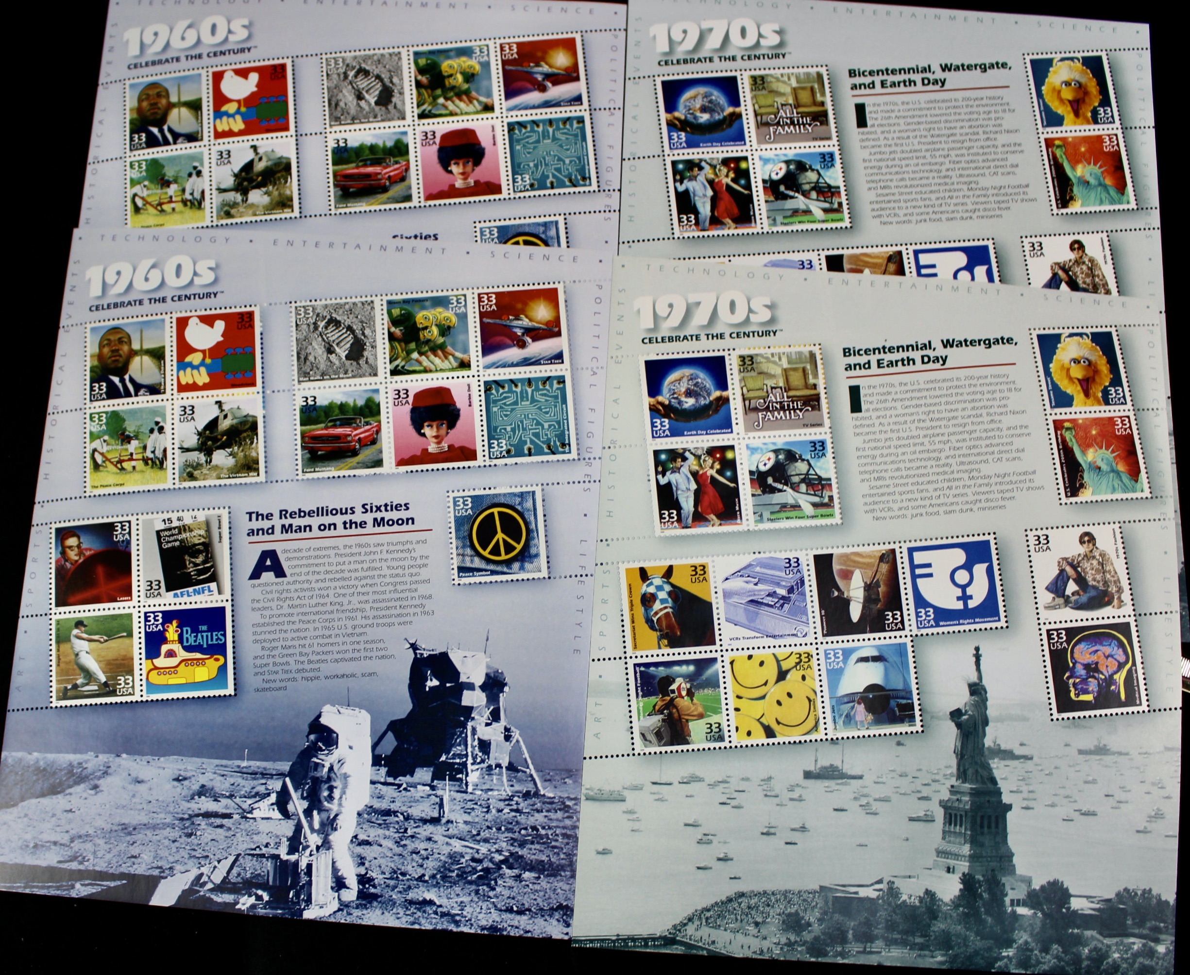 Nineteen U.S. Miniature Postage Stamp Sheets