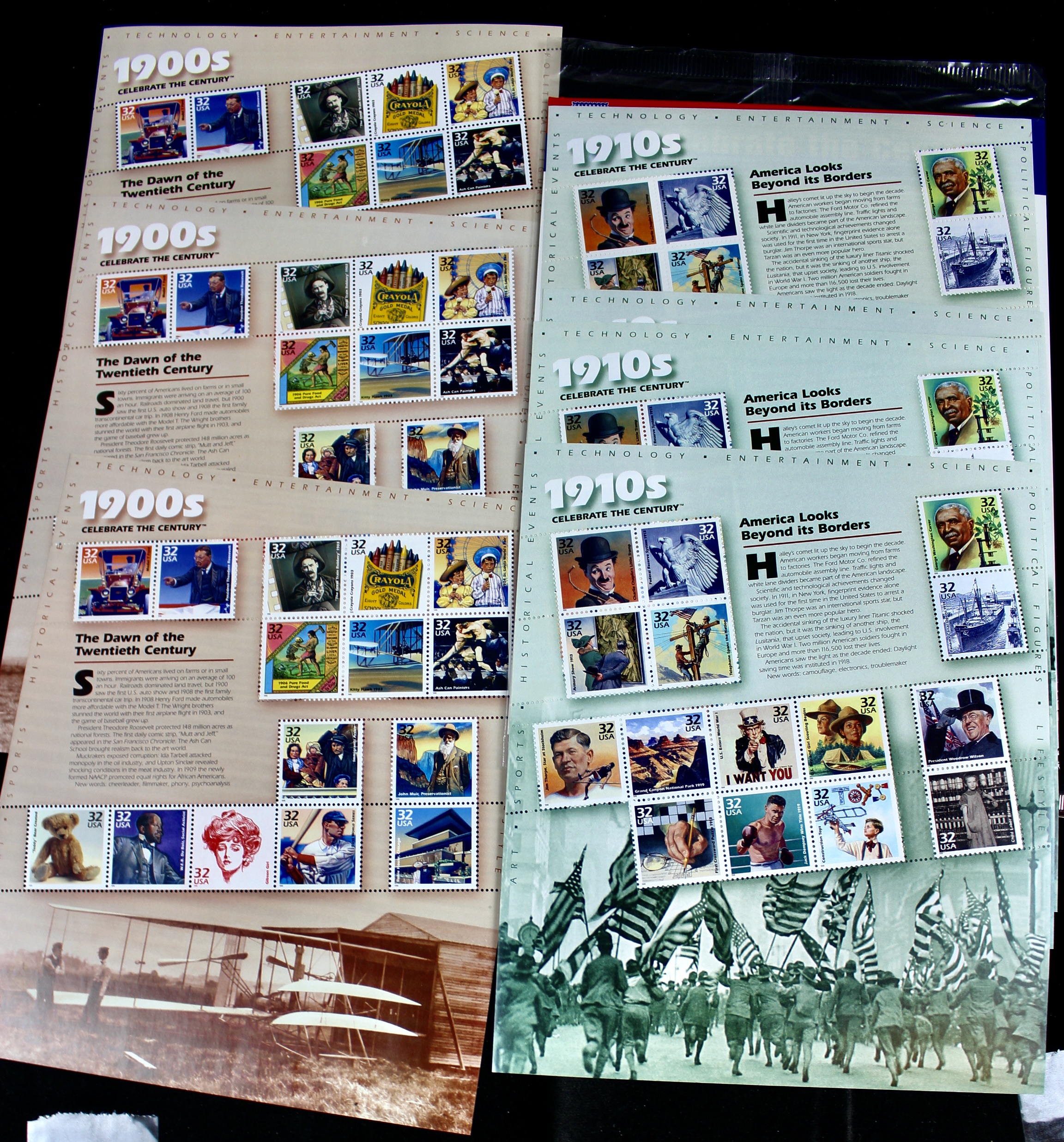 Nineteen U.S. Miniature Postage Stamp Sheets