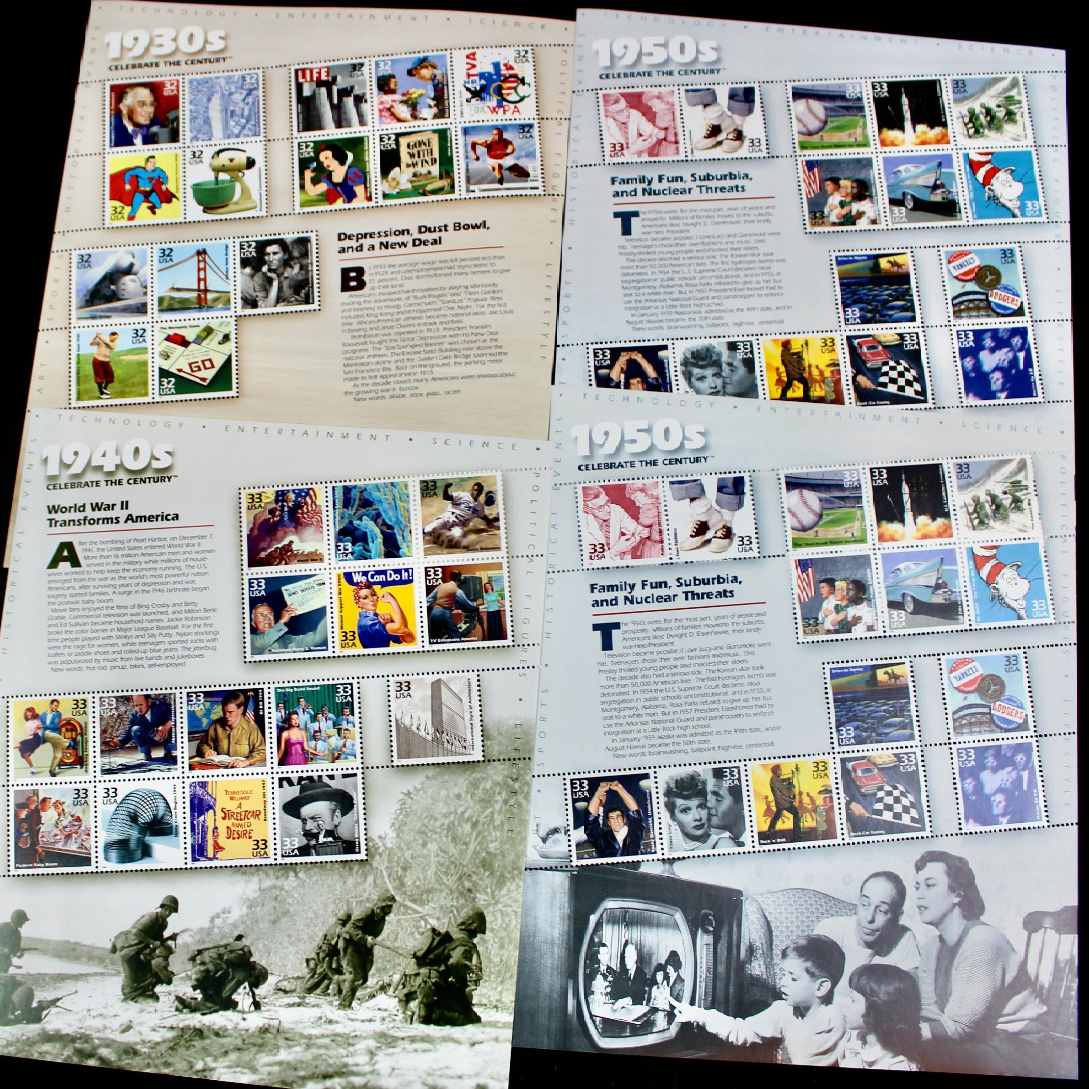 Nineteen U.S. Miniature Postage Stamp Sheets