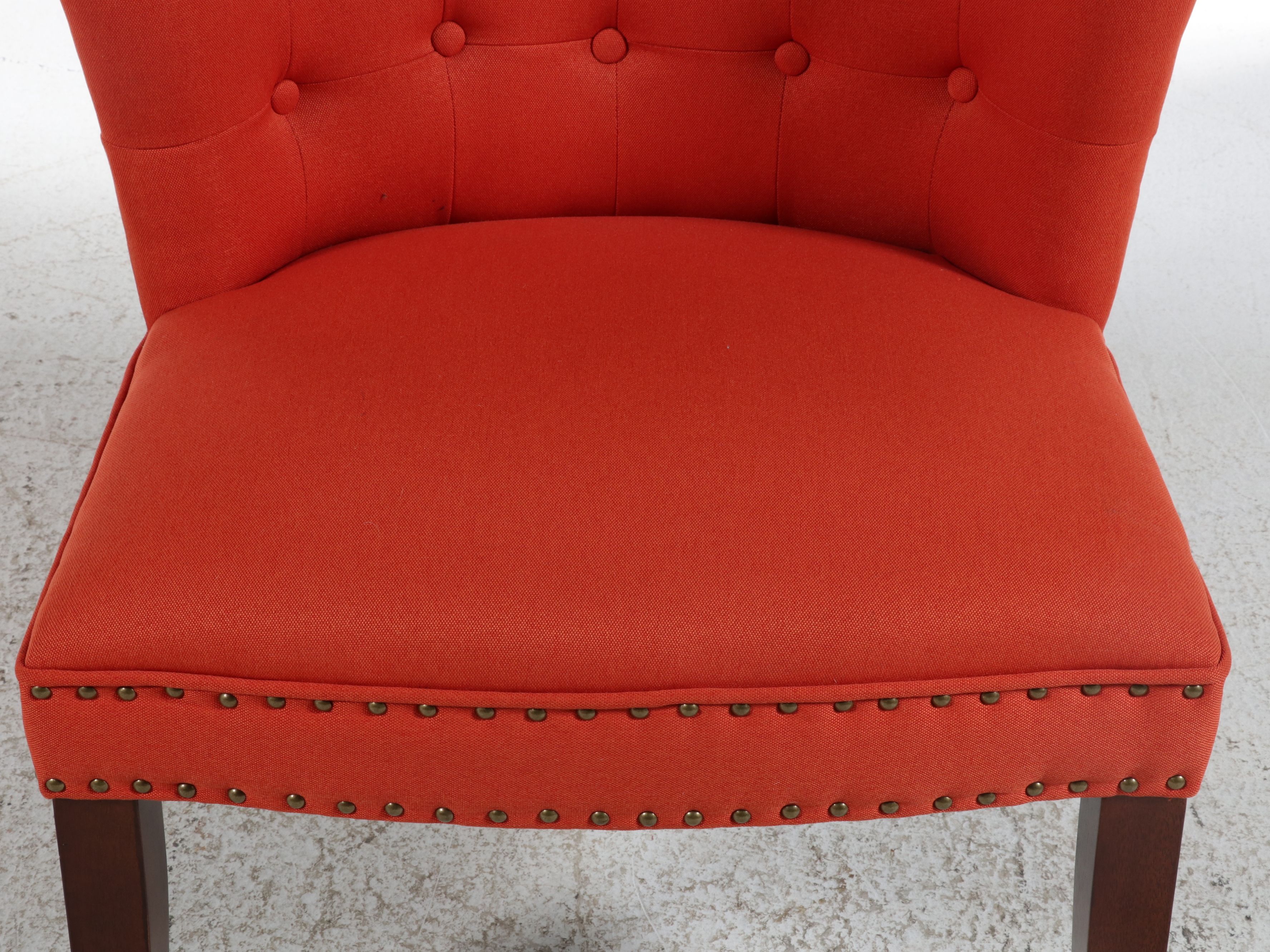 Pair of Hollywood Regency Style Tufted Orange Slipper Chairs, 21st Century