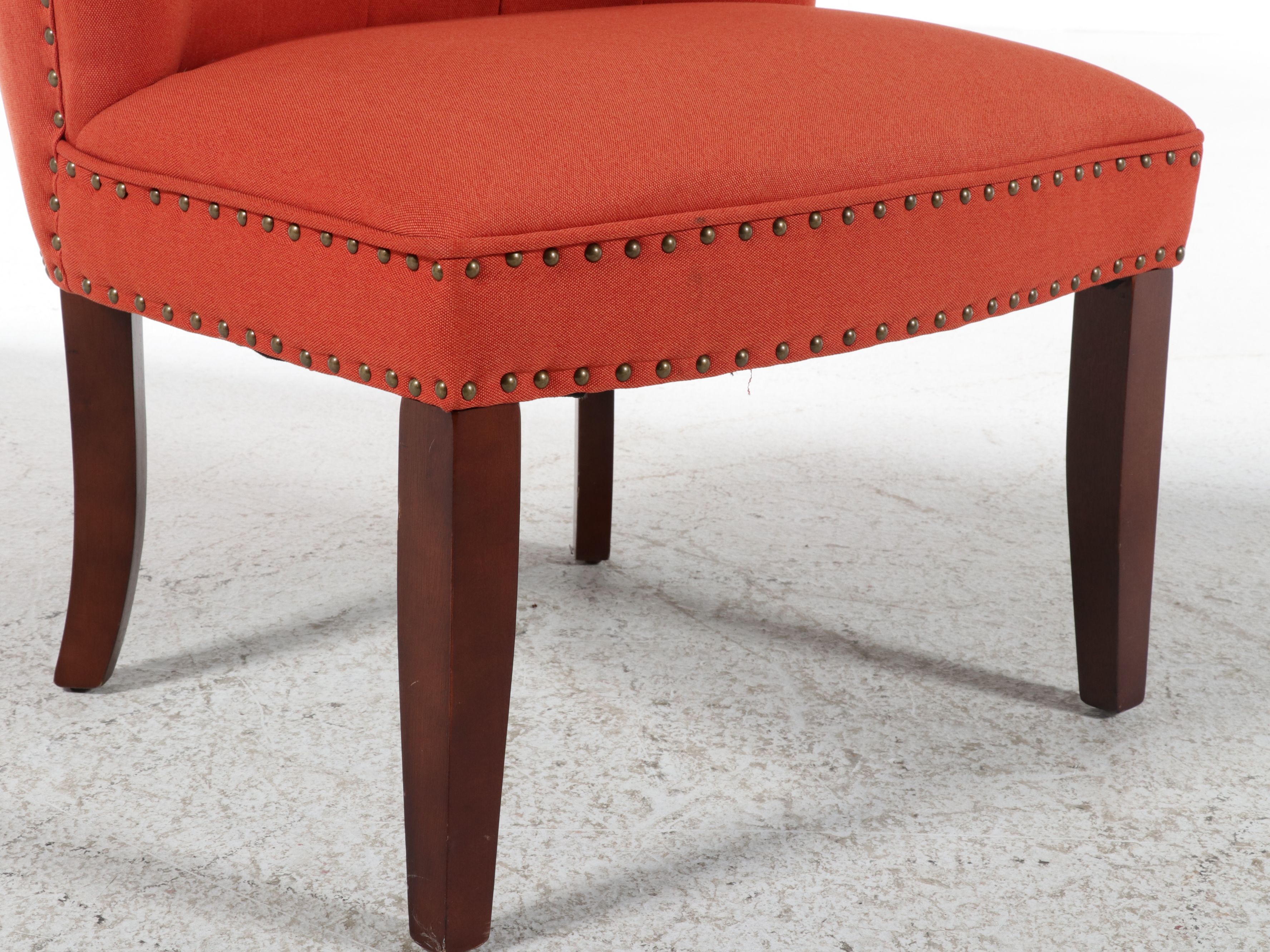 Pair of Hollywood Regency Style Tufted Orange Slipper Chairs, 21st Century