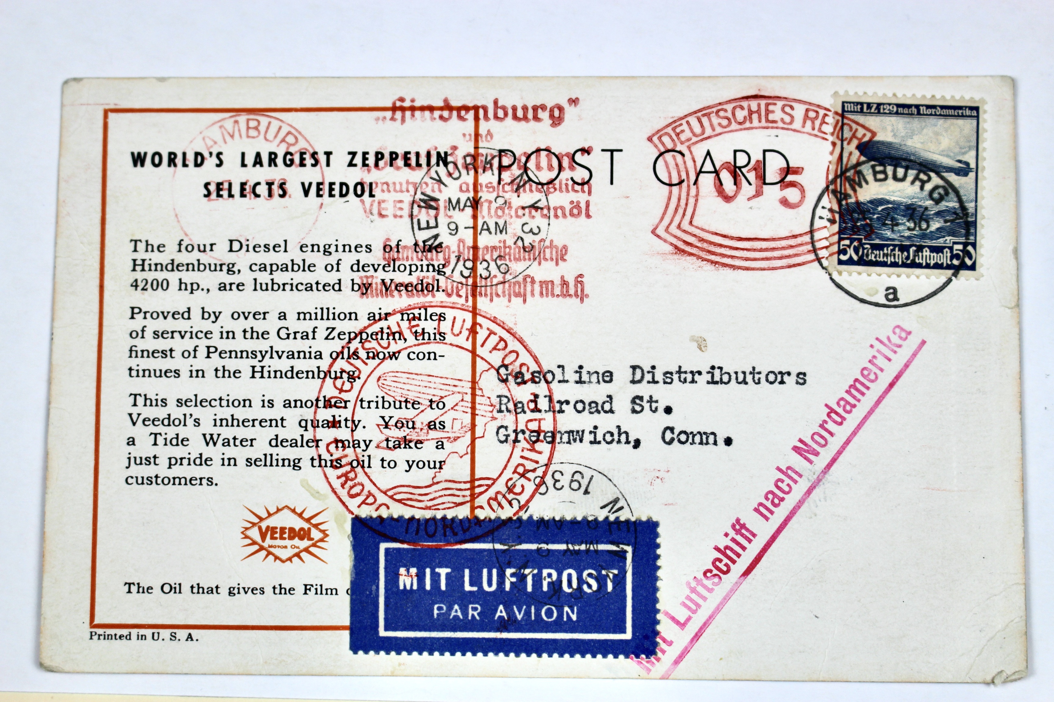 1936 Graf Zeppelin Hindenburg Advertising Postcard