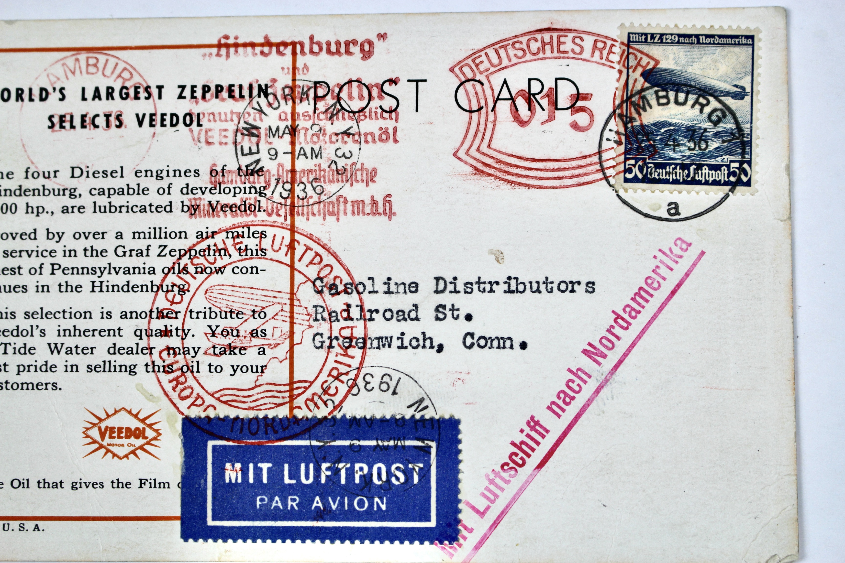 1936 Graf Zeppelin Hindenburg Advertising Postcard