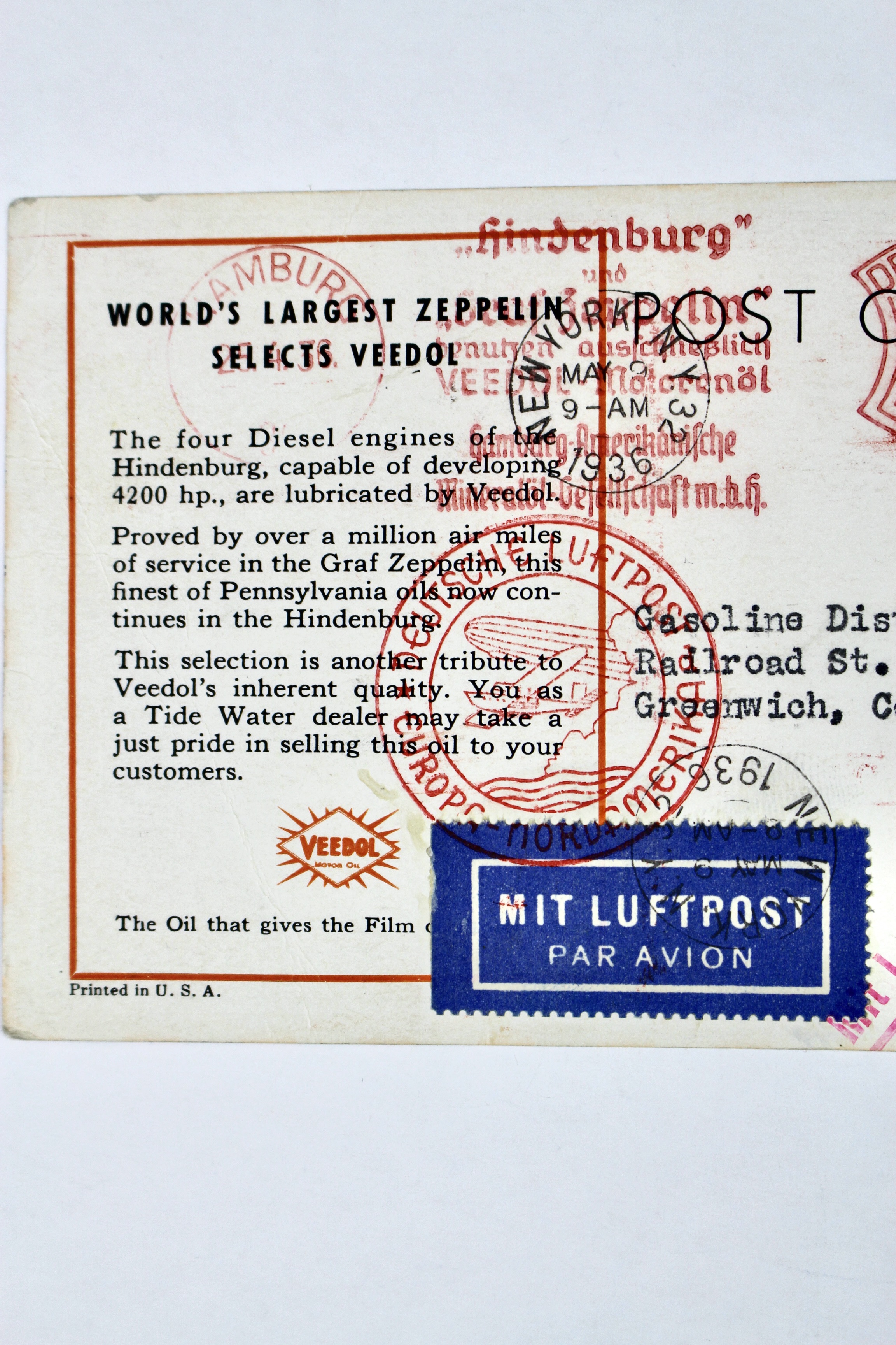 1936 Graf Zeppelin Hindenburg Advertising Postcard