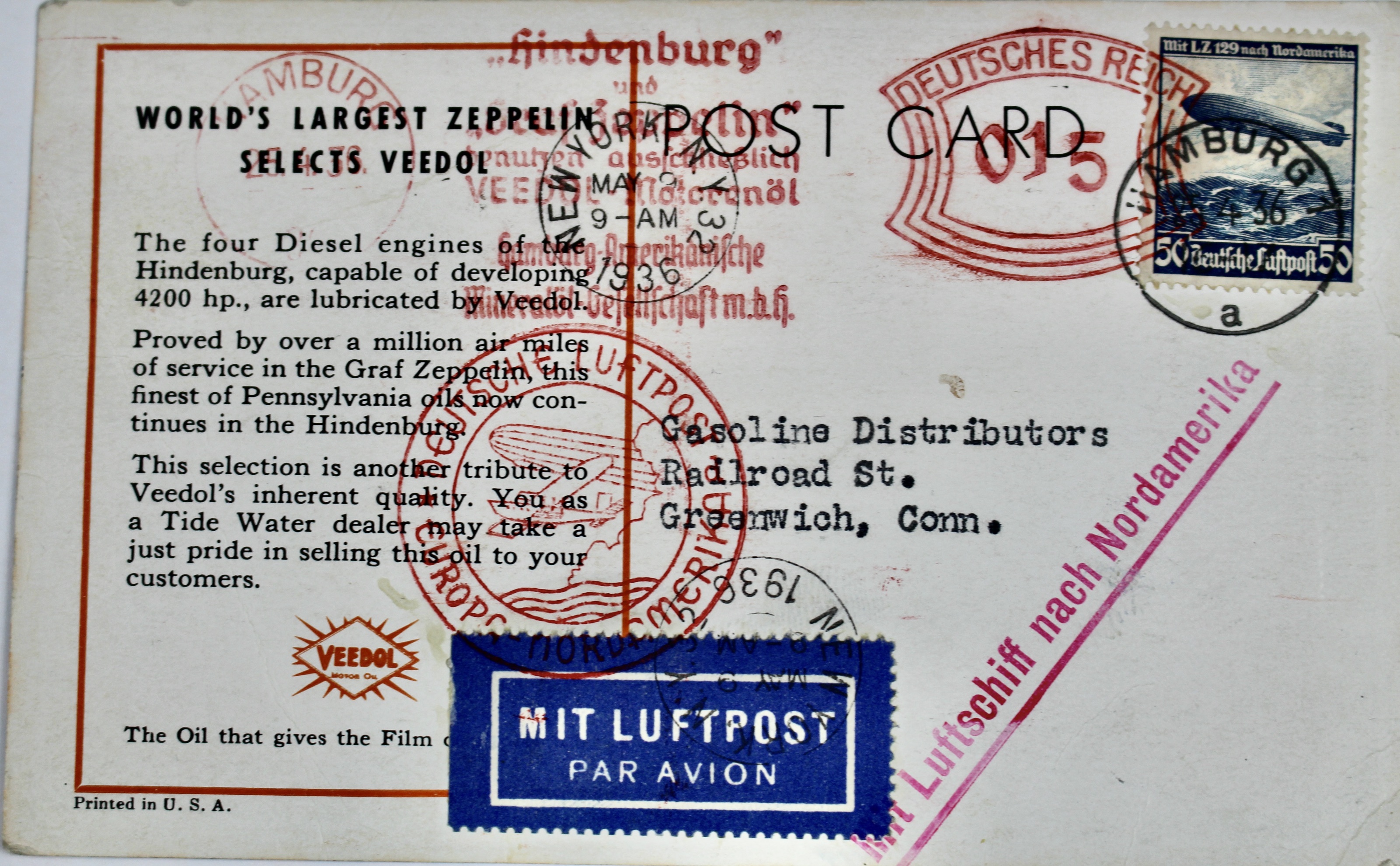 1936 Graf Zeppelin Hindenburg Advertising Postcard