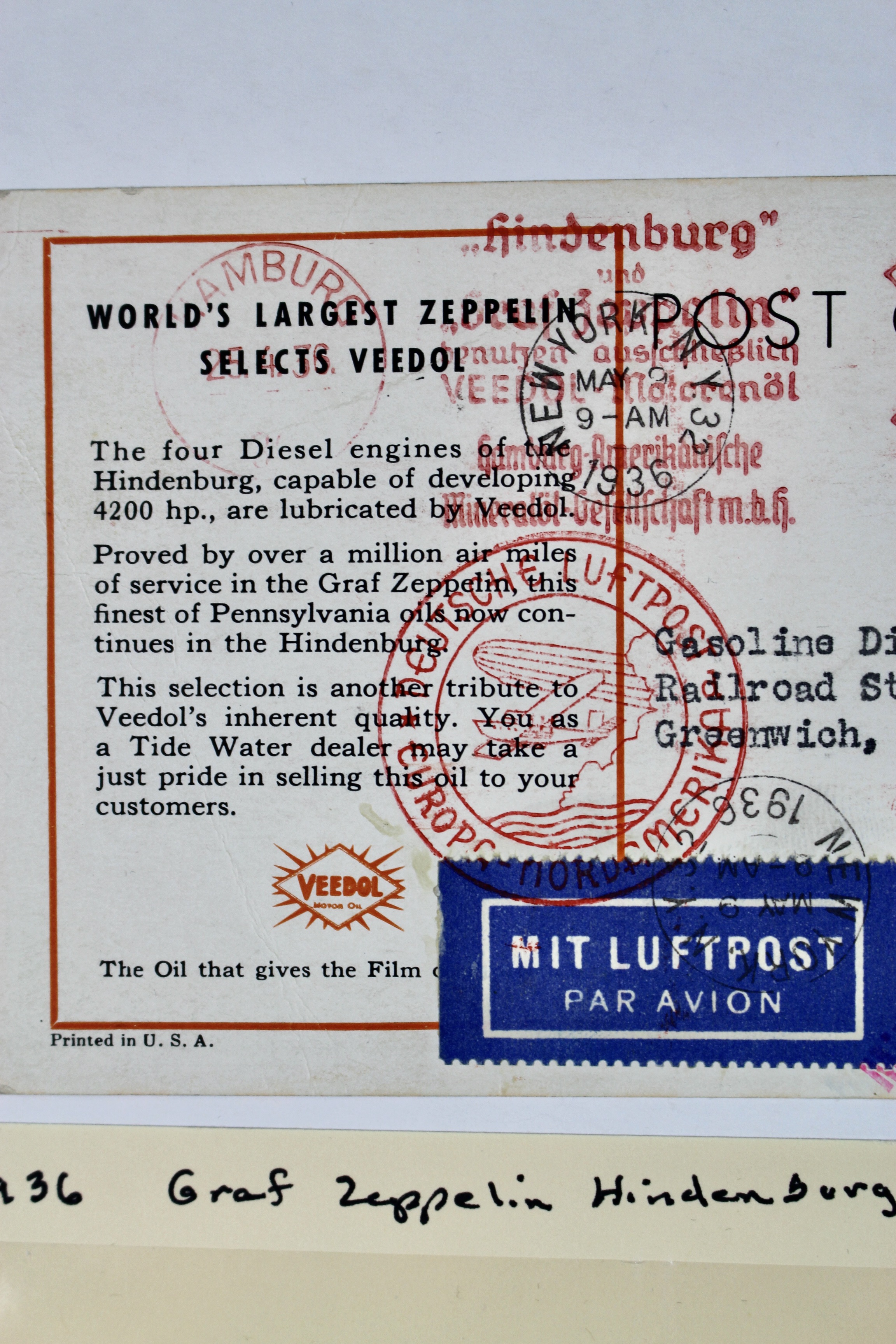 1936 Graf Zeppelin Hindenburg Advertising Postcard