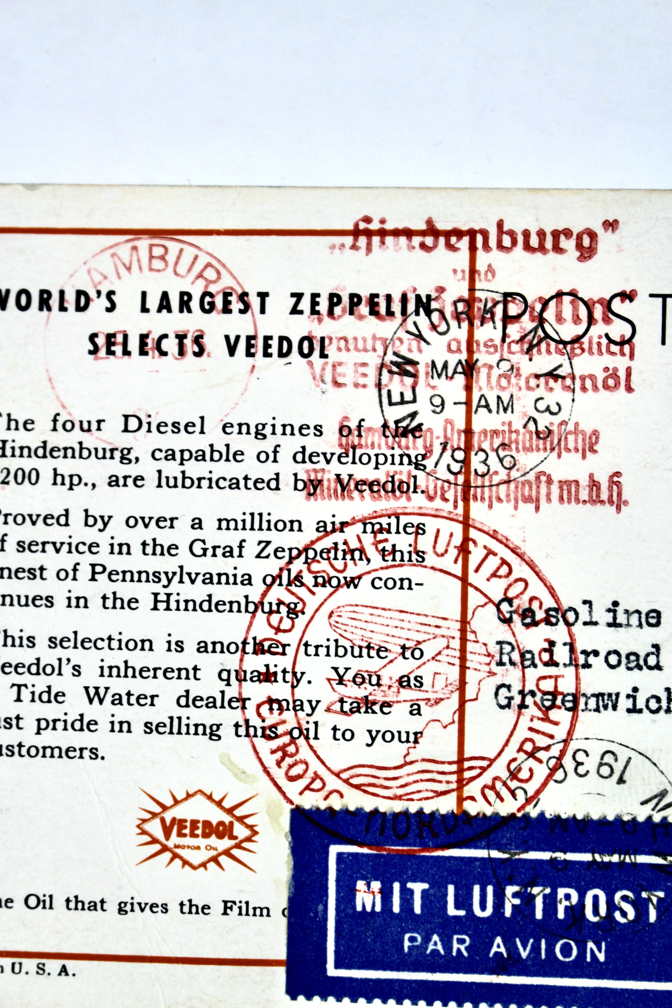 1936 Graf Zeppelin Hindenburg Advertising Postcard