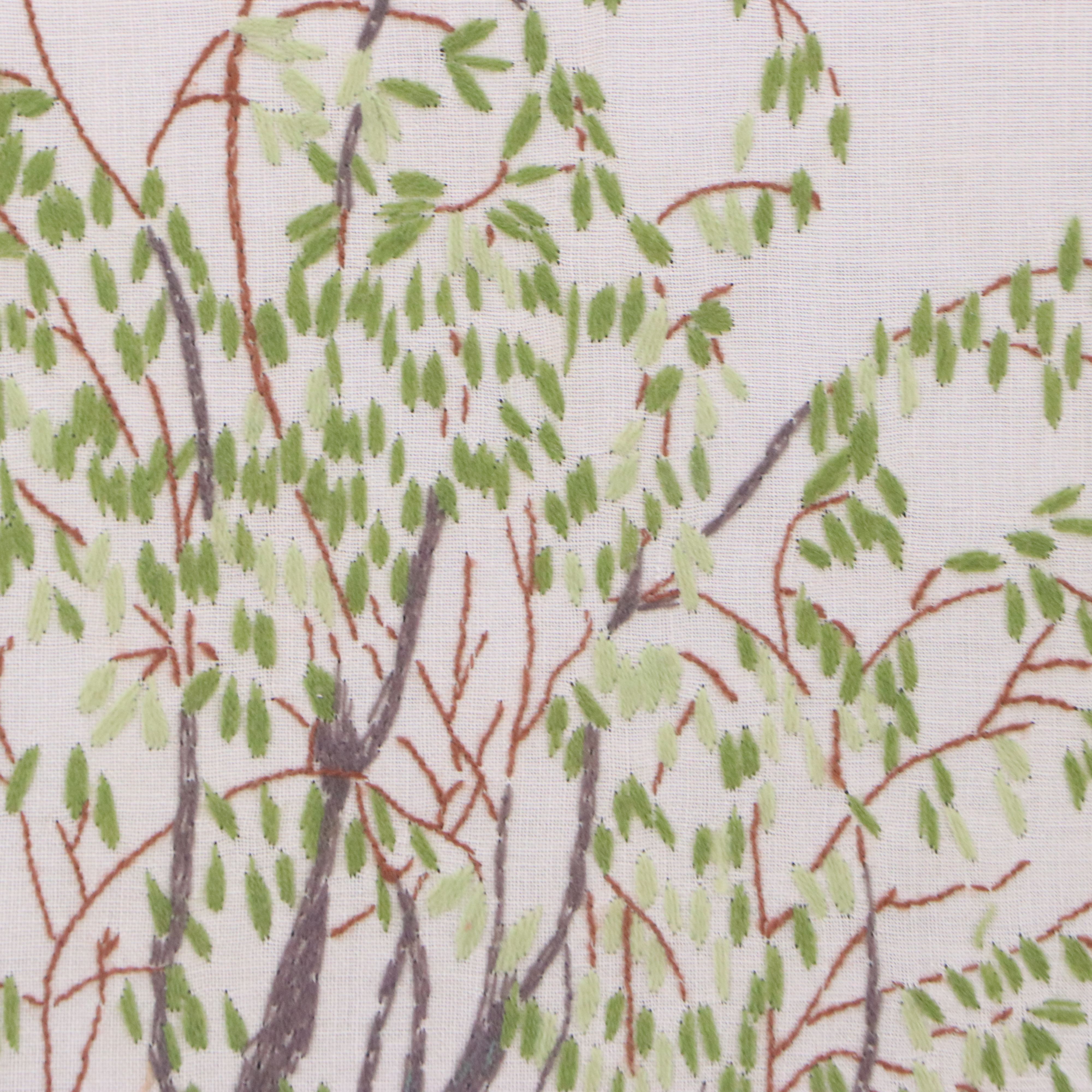 Crewel Work Embroidery of Farm Landscape, Mid to Late 20th Century