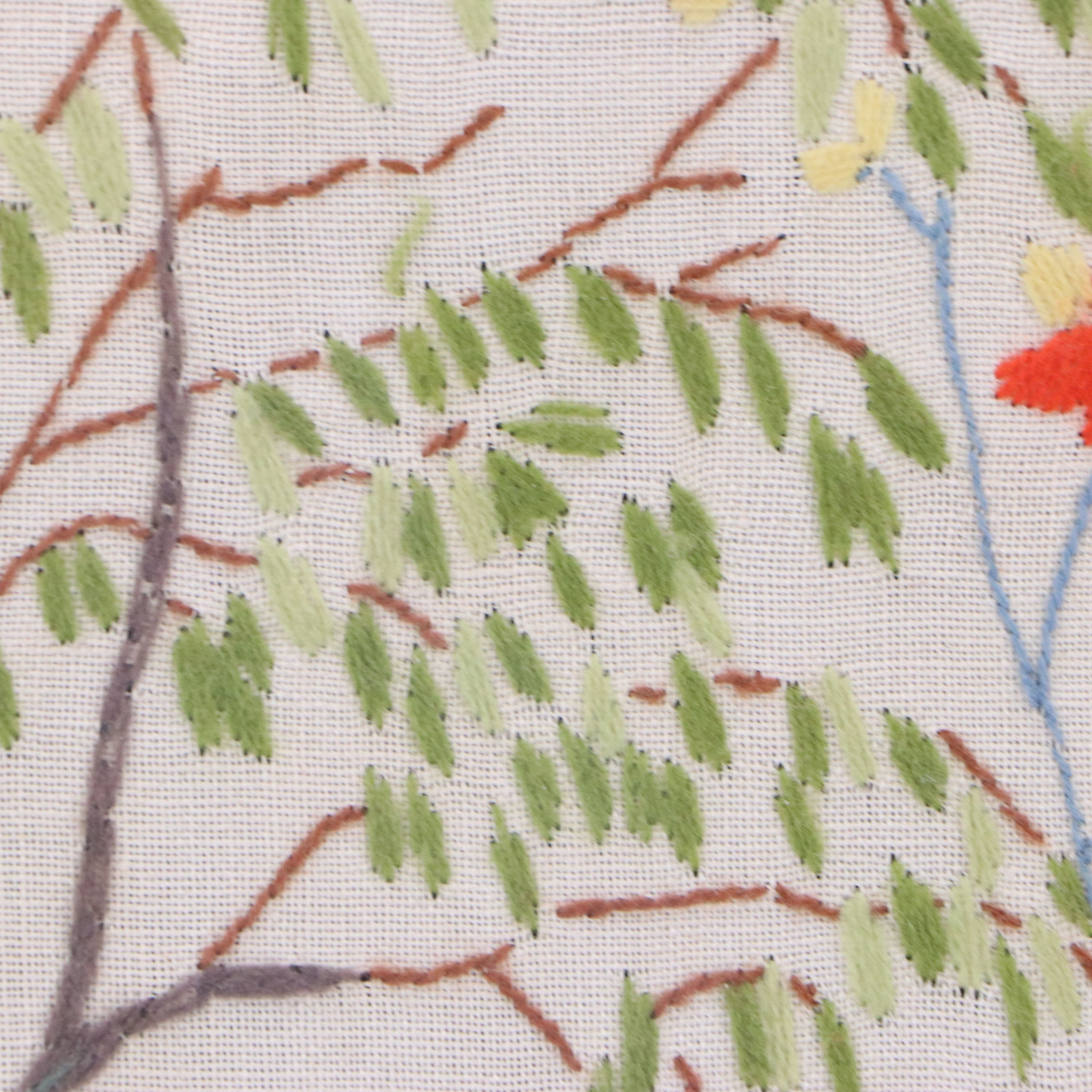 Crewel Work Embroidery of Farm Landscape, Mid to Late 20th Century