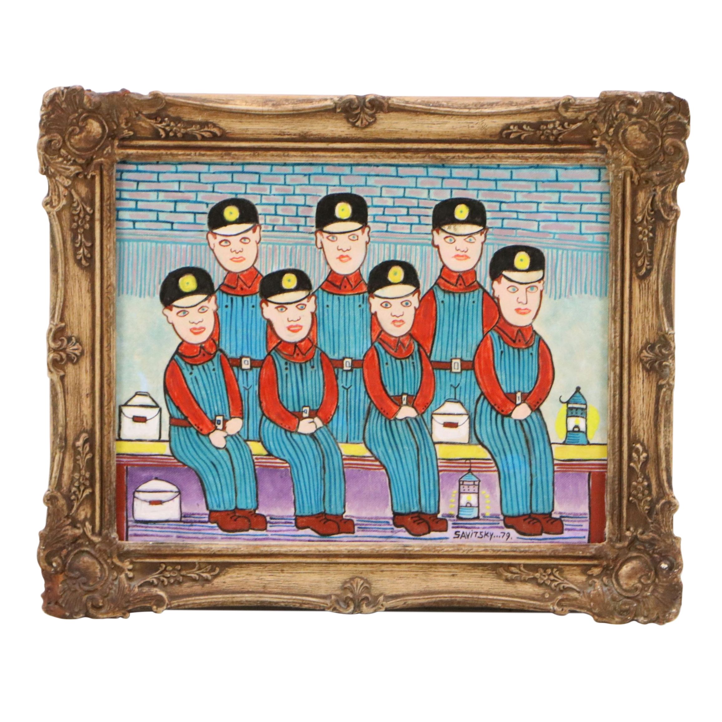 Jack Savitsky Oil Painting "Coal Miners," 1979