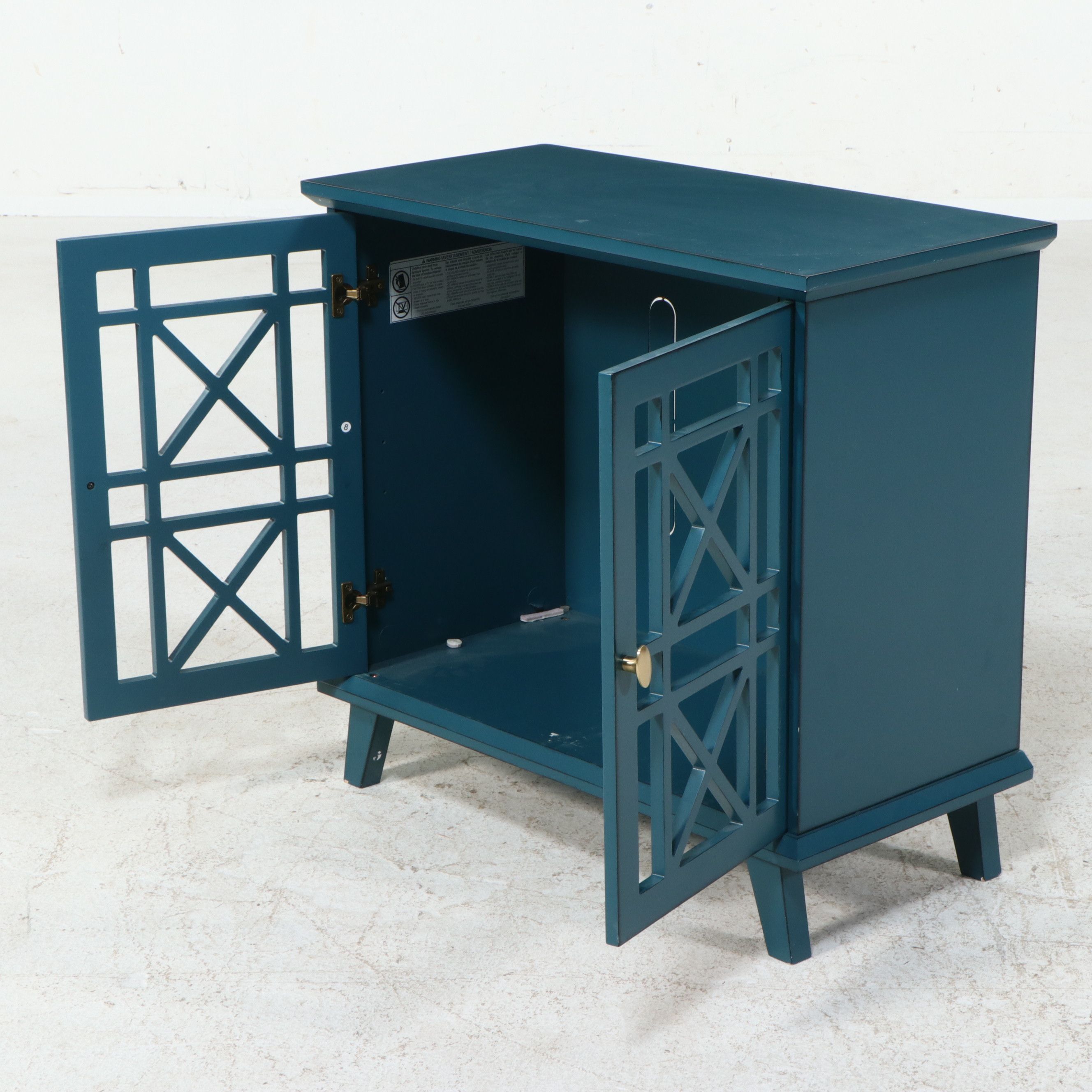 Walker Edison Contemporary Hollywood Regency Style "Fretwork" Teal Cabinet