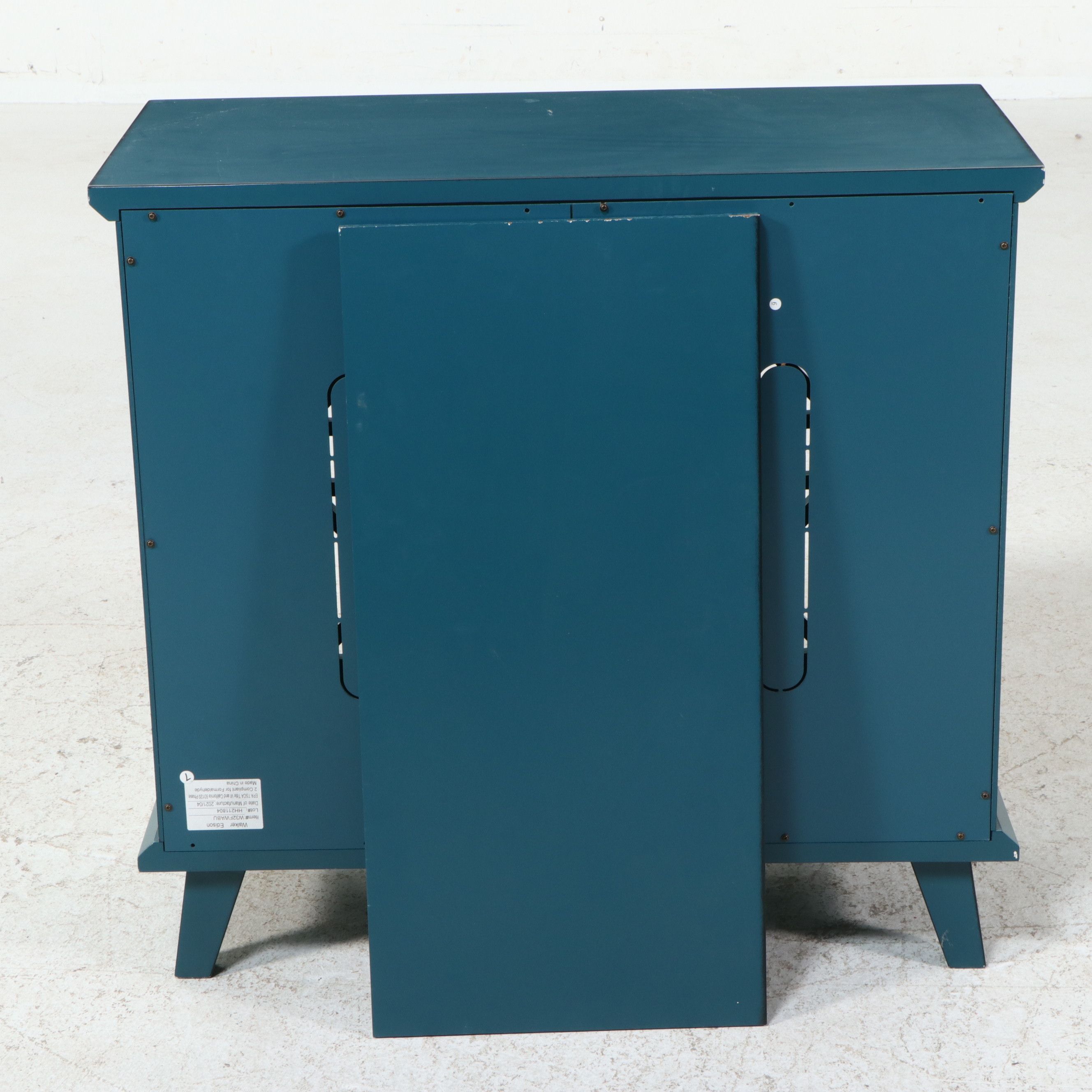 Walker Edison Contemporary Hollywood Regency Style "Fretwork" Teal Cabinet