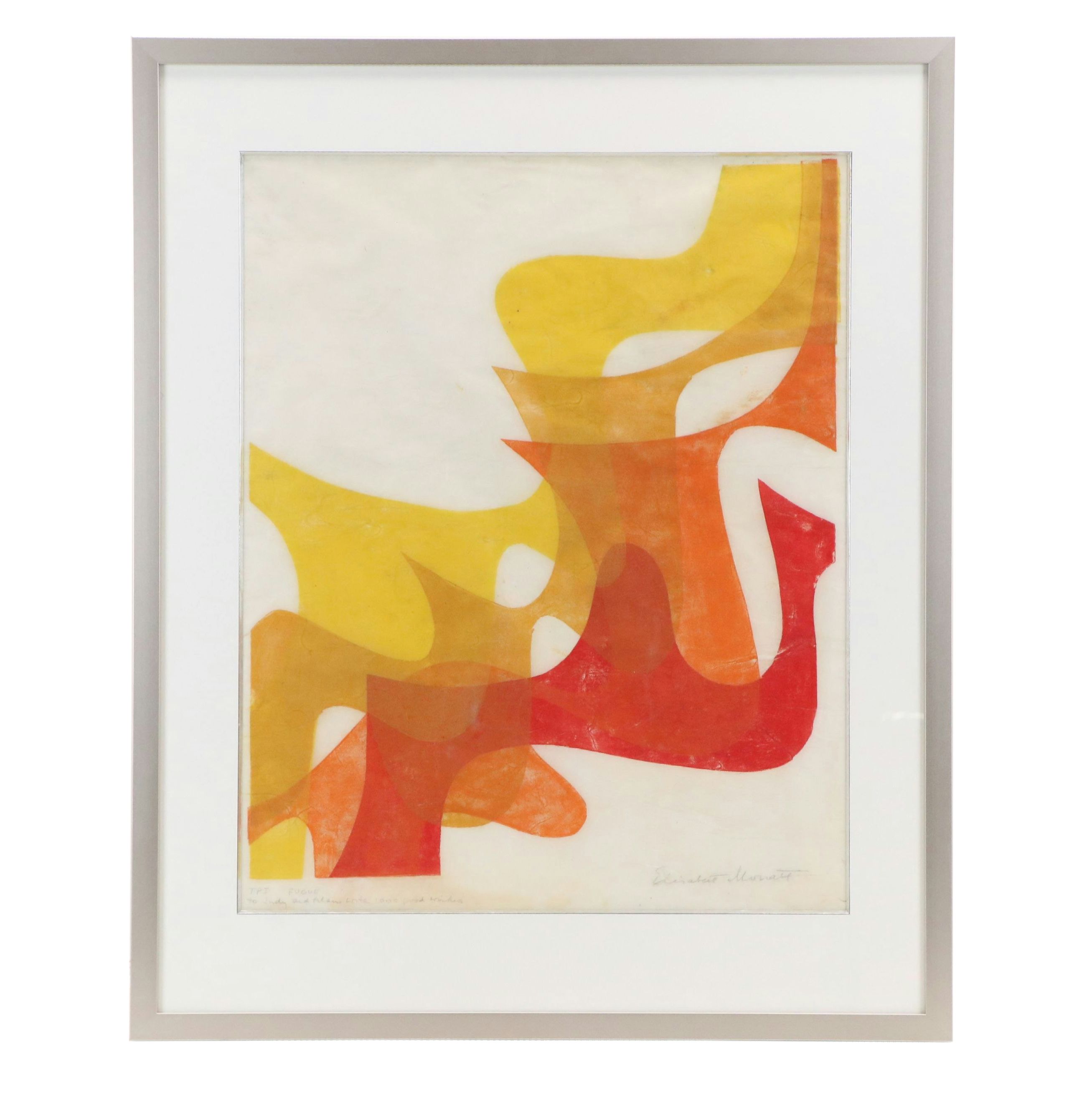 Elizabeth Monath Linocut "TPI Fugue," Mid-20th Century