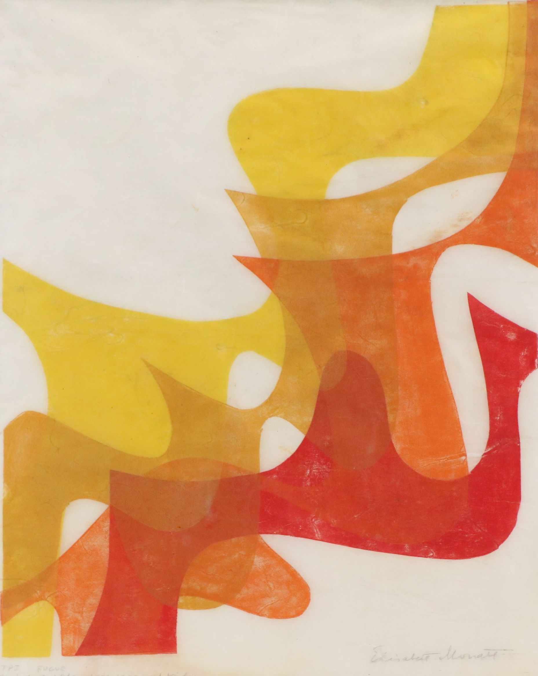 Elizabeth Monath Linocut "TPI Fugue," Mid-20th Century