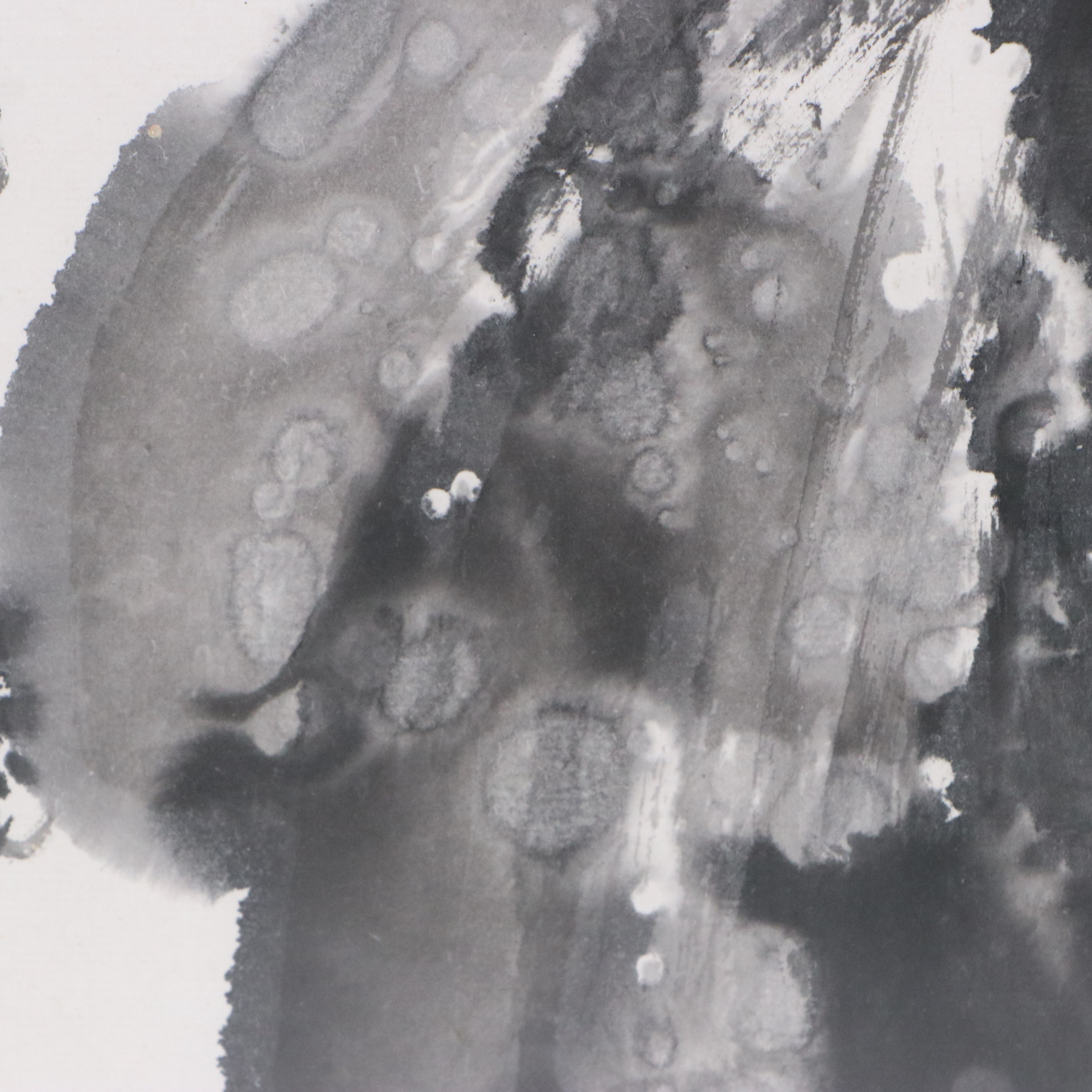 Chinese Sumi-e Ink Wash Painting of Two Sparrows Perched on Branch