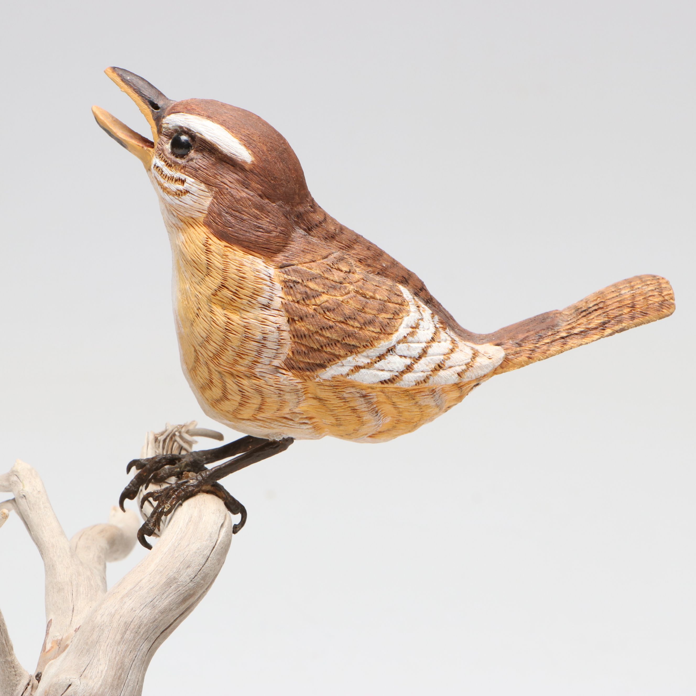 C. G. Smith Hand-Carved Wooden Bird on Branch, 1988