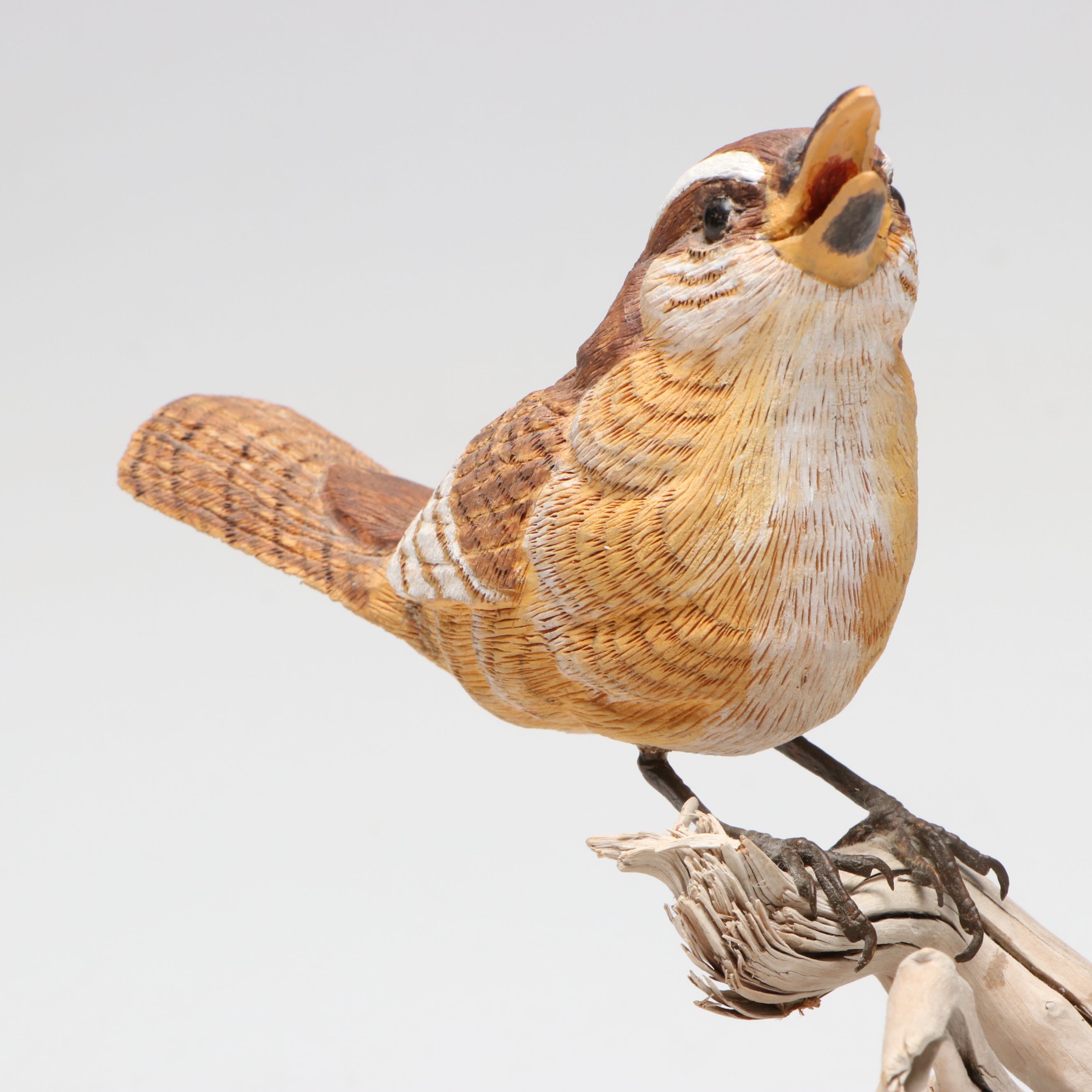 C. G. Smith Hand-Carved Wooden Bird on Branch, 1988