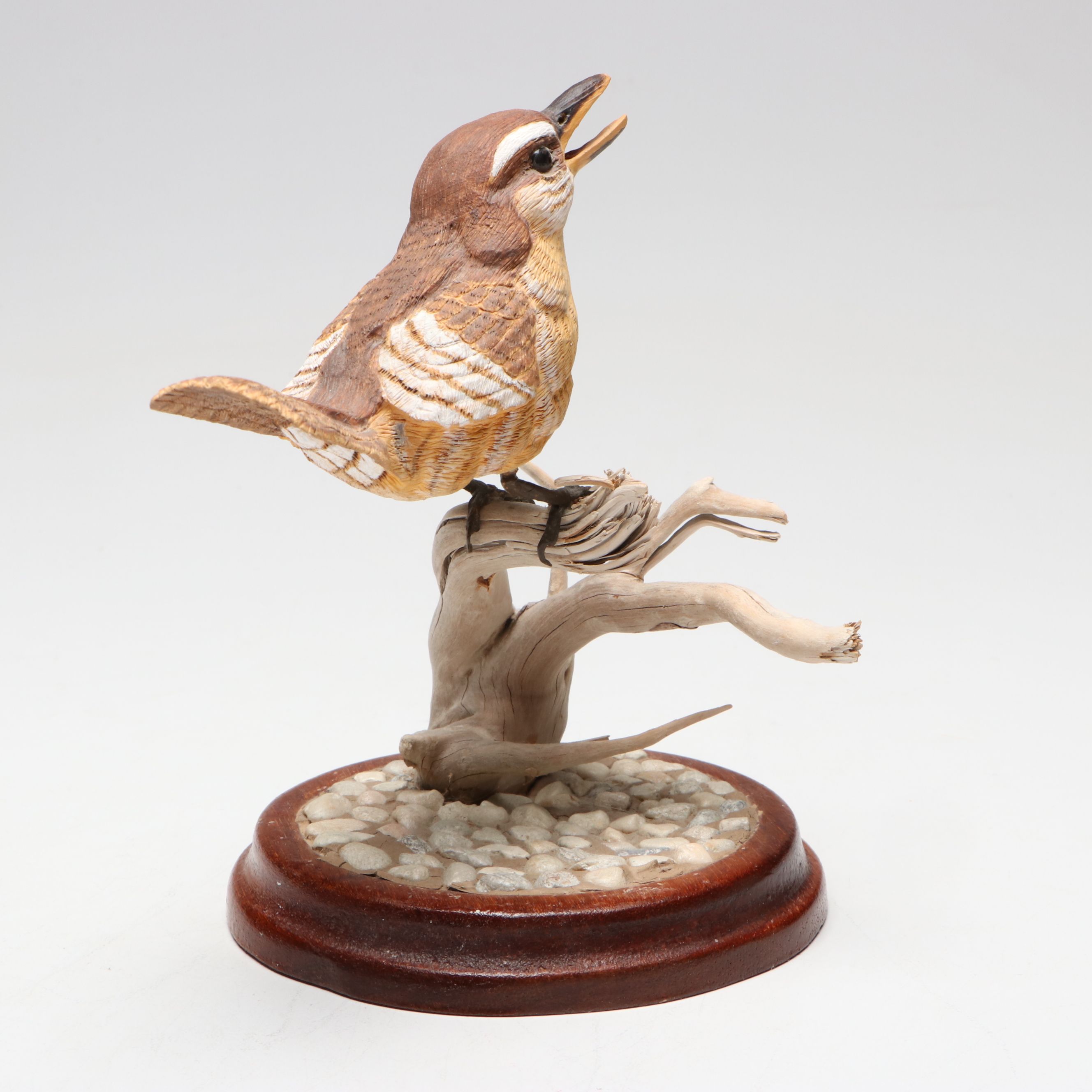 C. G. Smith Hand-Carved Wooden Bird on Branch, 1988