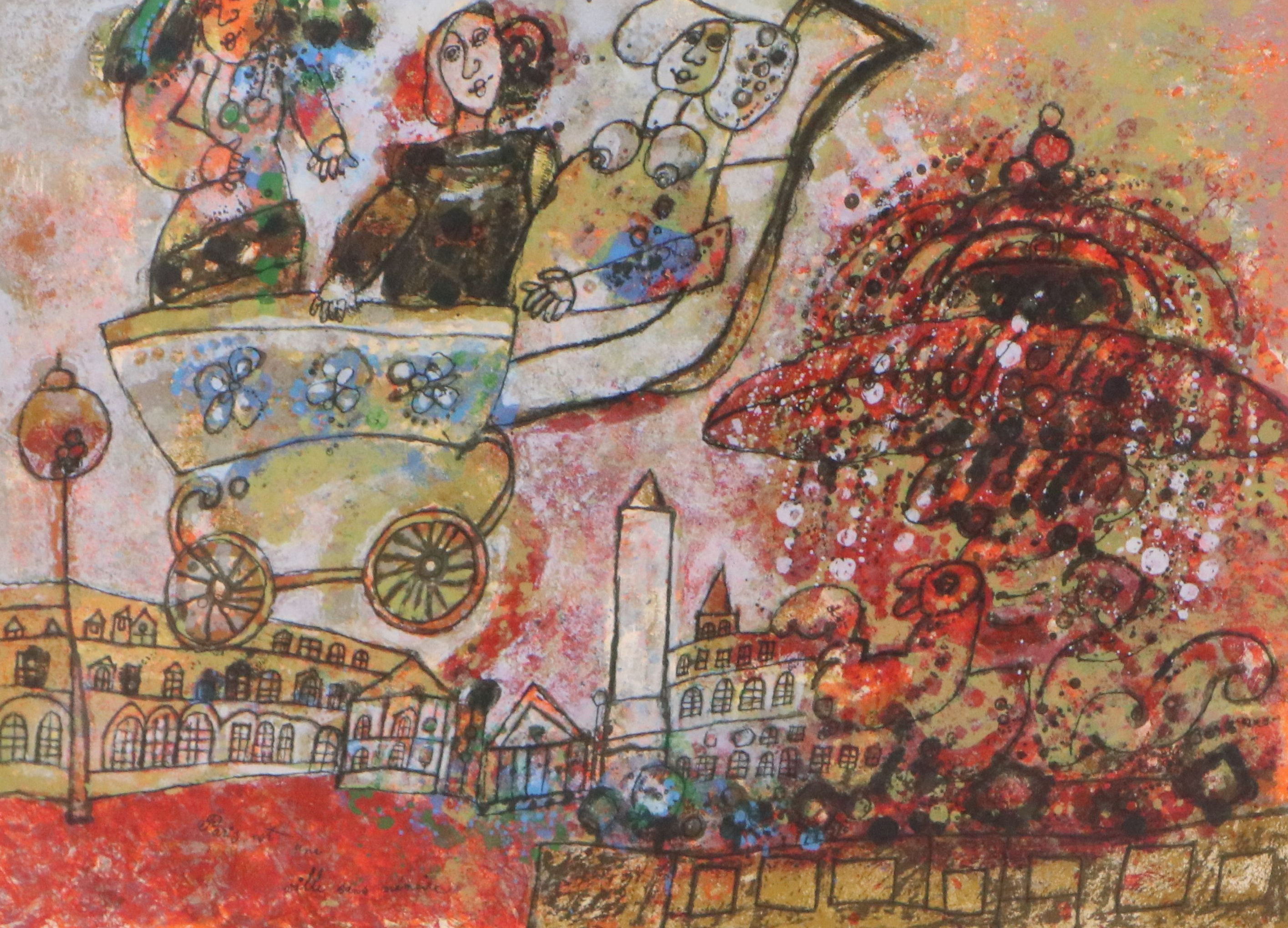 Theo Tobiasse Lithograph "Paris est une ville san mémoire"