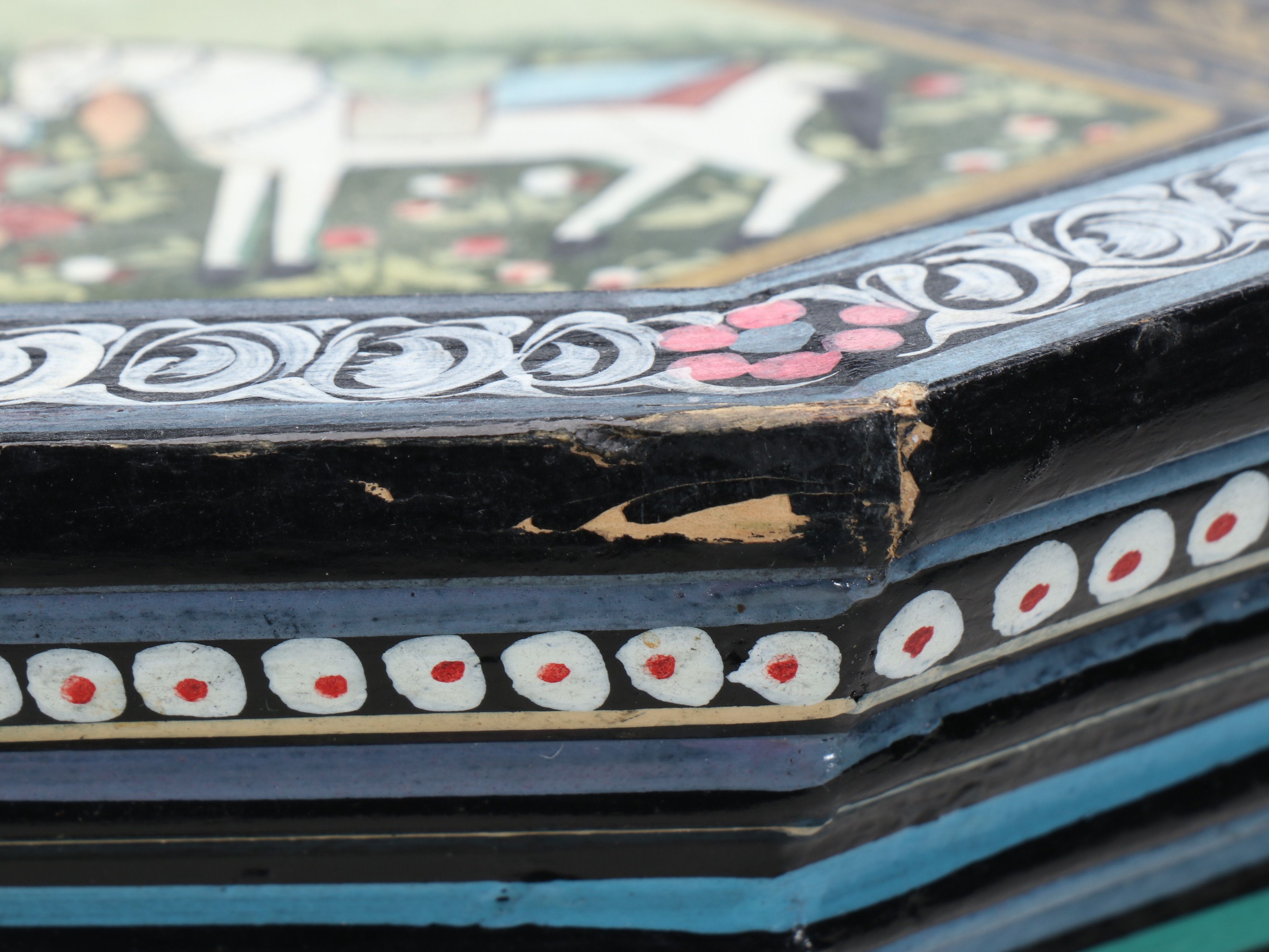 Indo-Persian Hand-Painted Polychrome Corner Cabinet, Late 20th Century