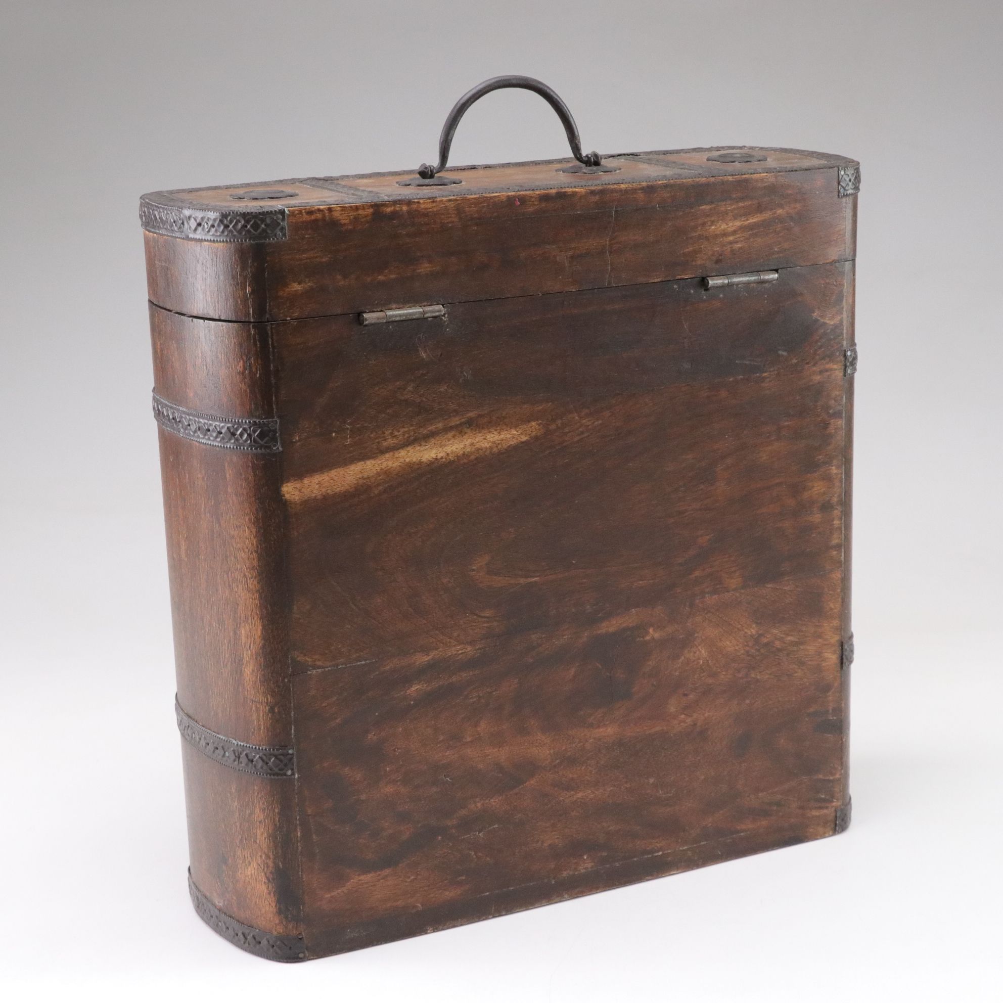 Wooden Wine Bottle Box with Metal Elephant Motif & Champagne Flutes and Cordials