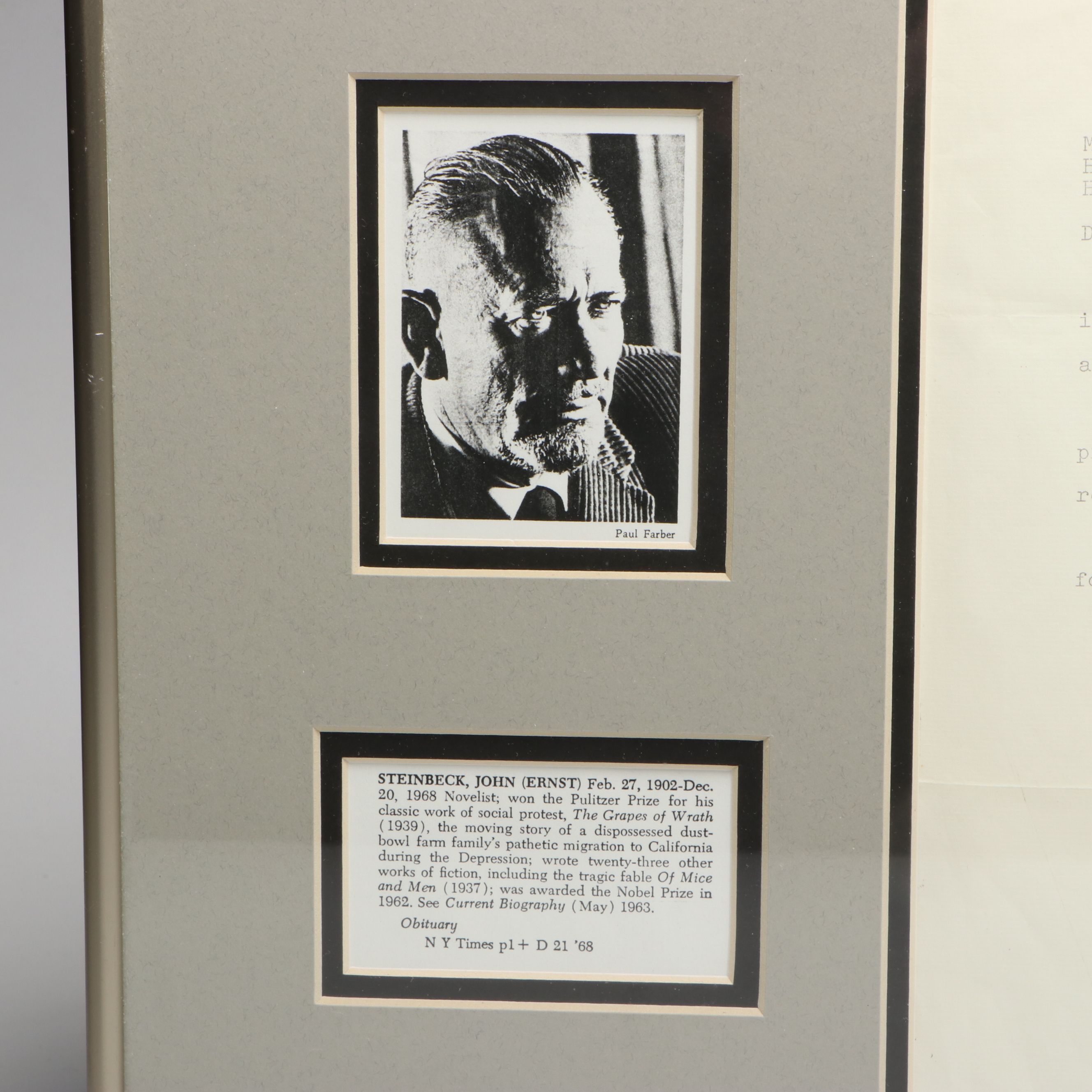 John Steinbeck Stamped Letter with Lawrence Welk Signature, Mid-20th C.