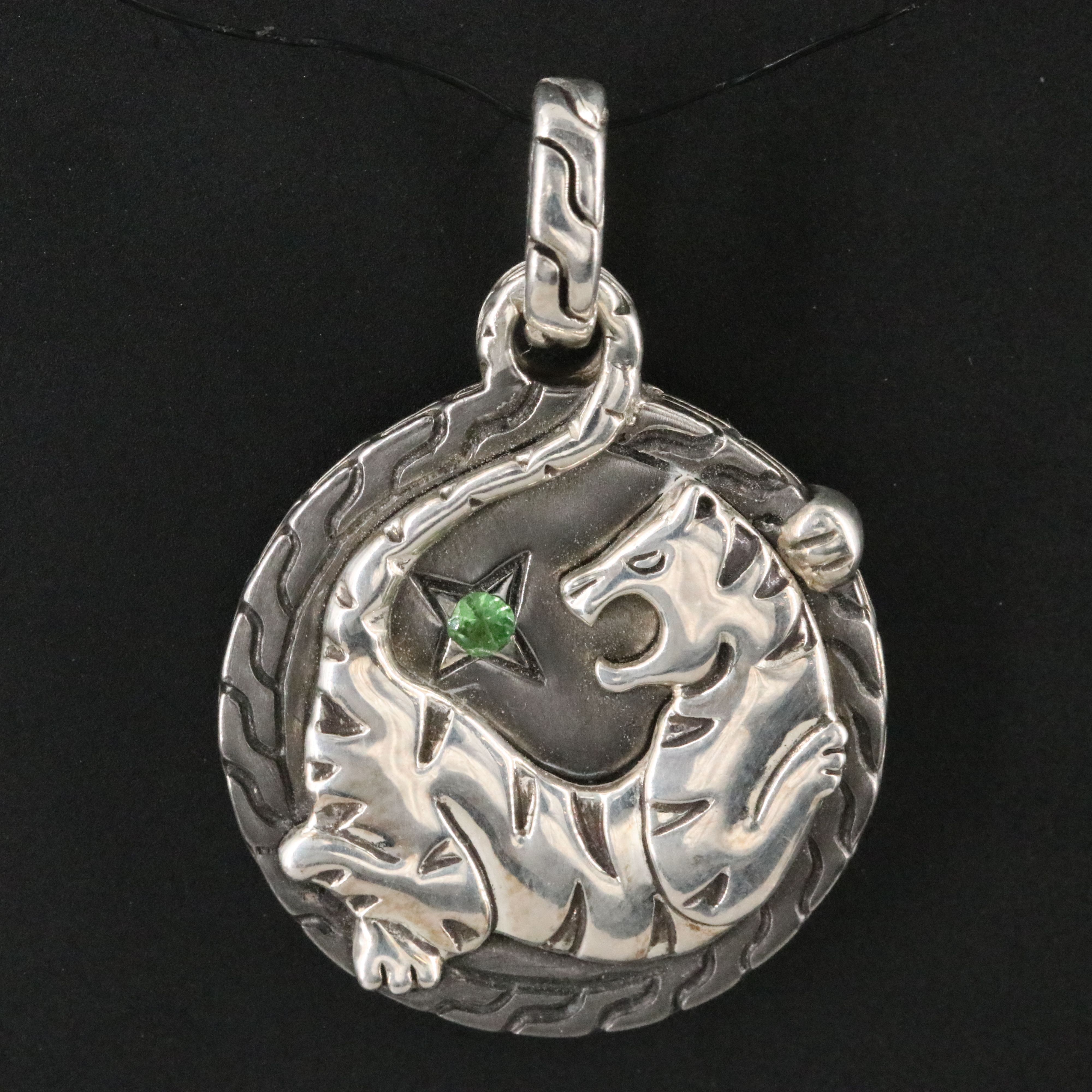 John Hardy Legends Macan Sterling Tiger Pendant with Tsavorite Accent