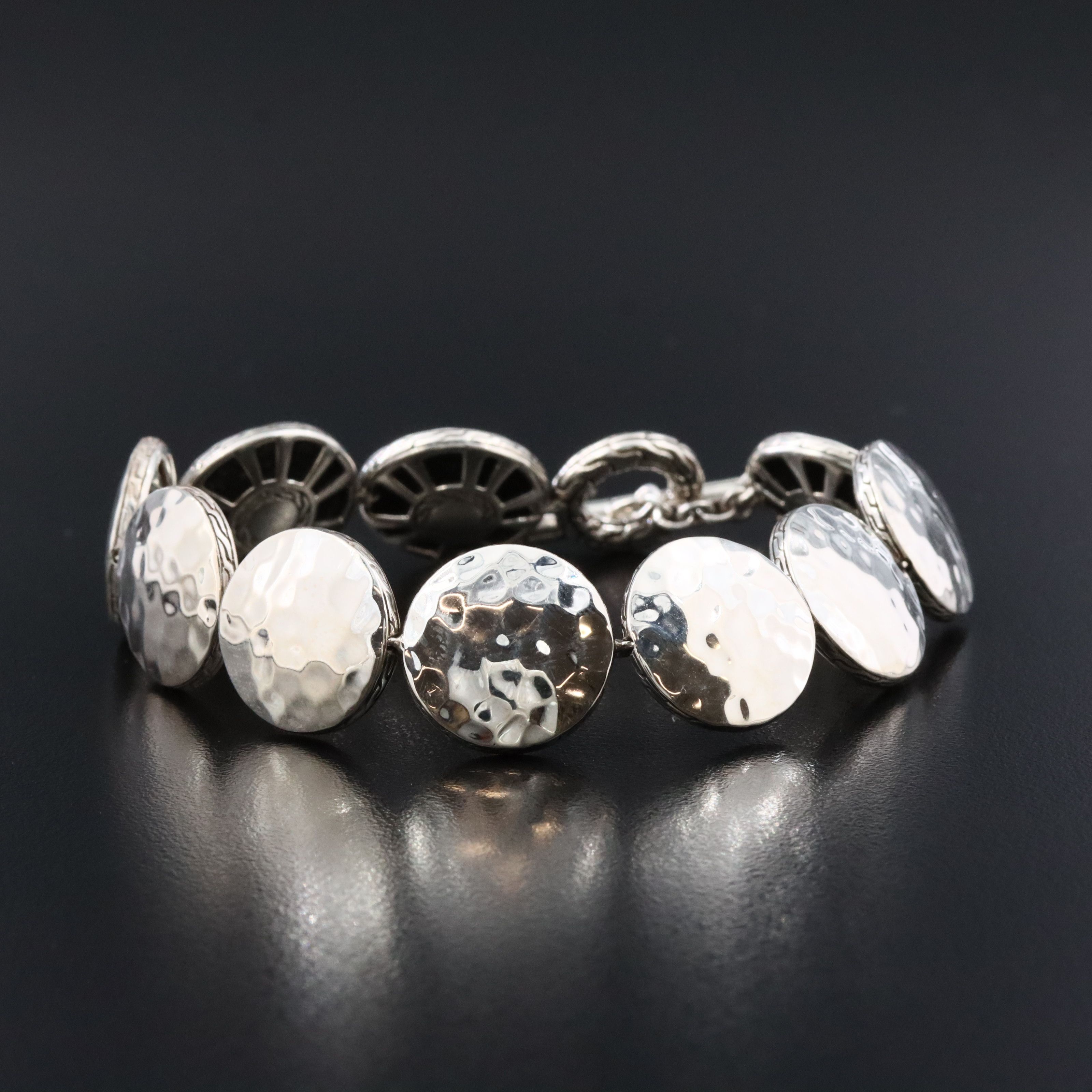 John Hardy Palu Sterling Hammered Disc Link Bracelet